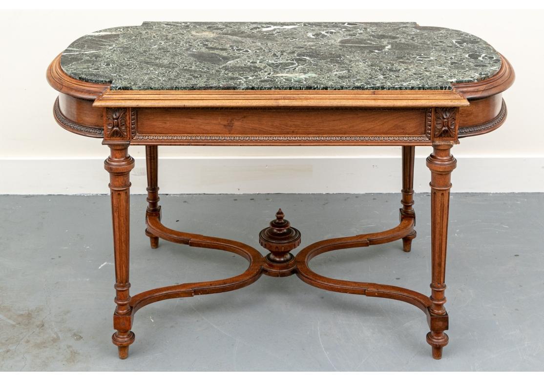 Fine Antique Carved Walnut Marble Top Table For Sale 8