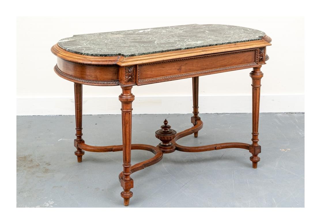 Fine Antique Carved Walnut Marble Top Table In Fair Condition For Sale In Bridgeport, CT