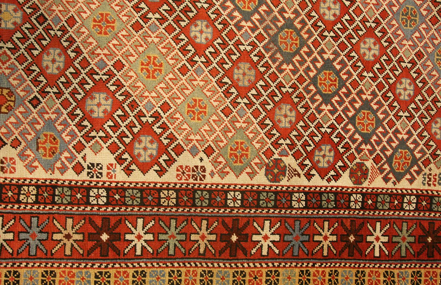 Kazak Fine Antique Caucasian Daghestan Beige & Cream Wool Rug, ca. 1890 For Sale