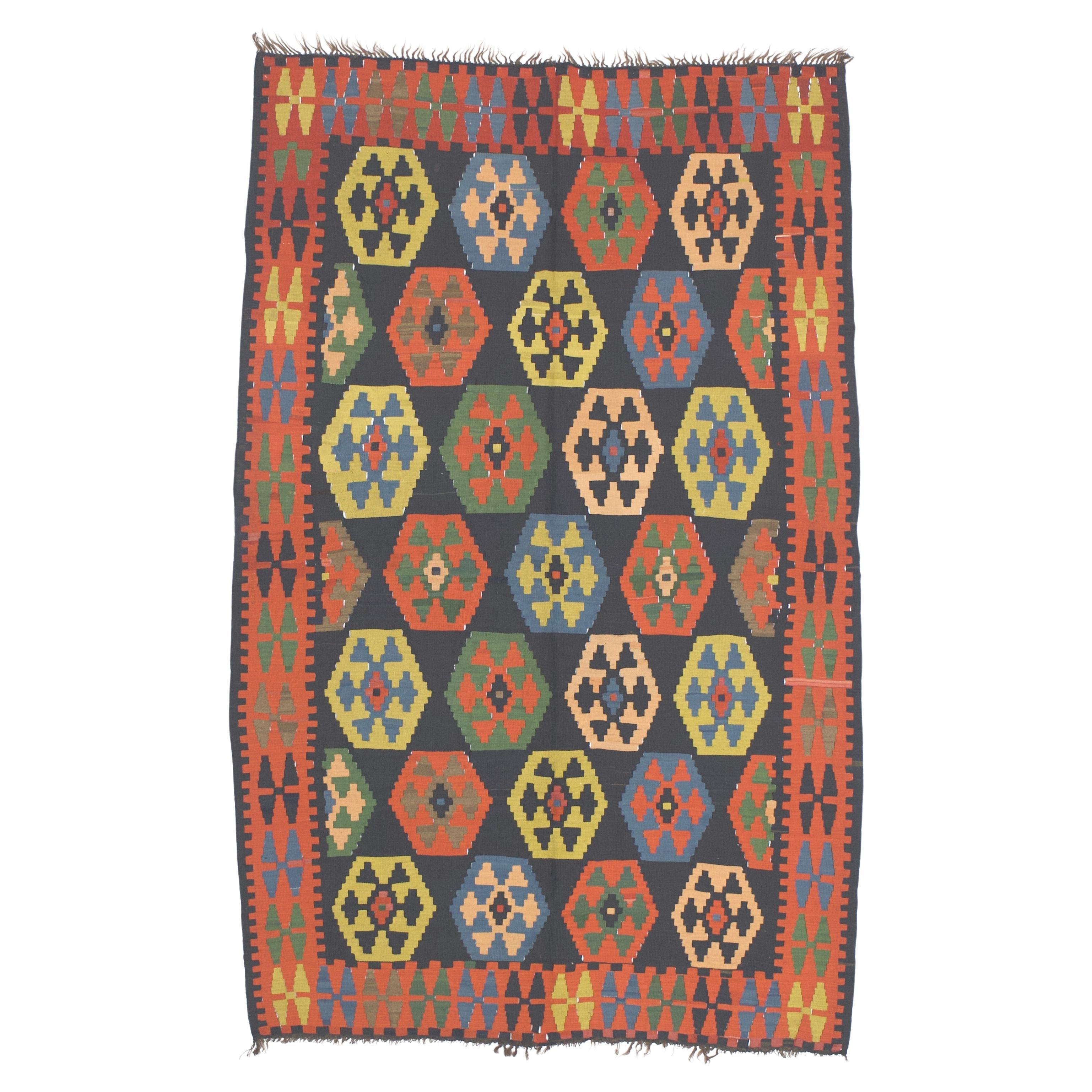 Fine Antique Caucasian Kilim Rug 5'3" x 8’4" For Sale