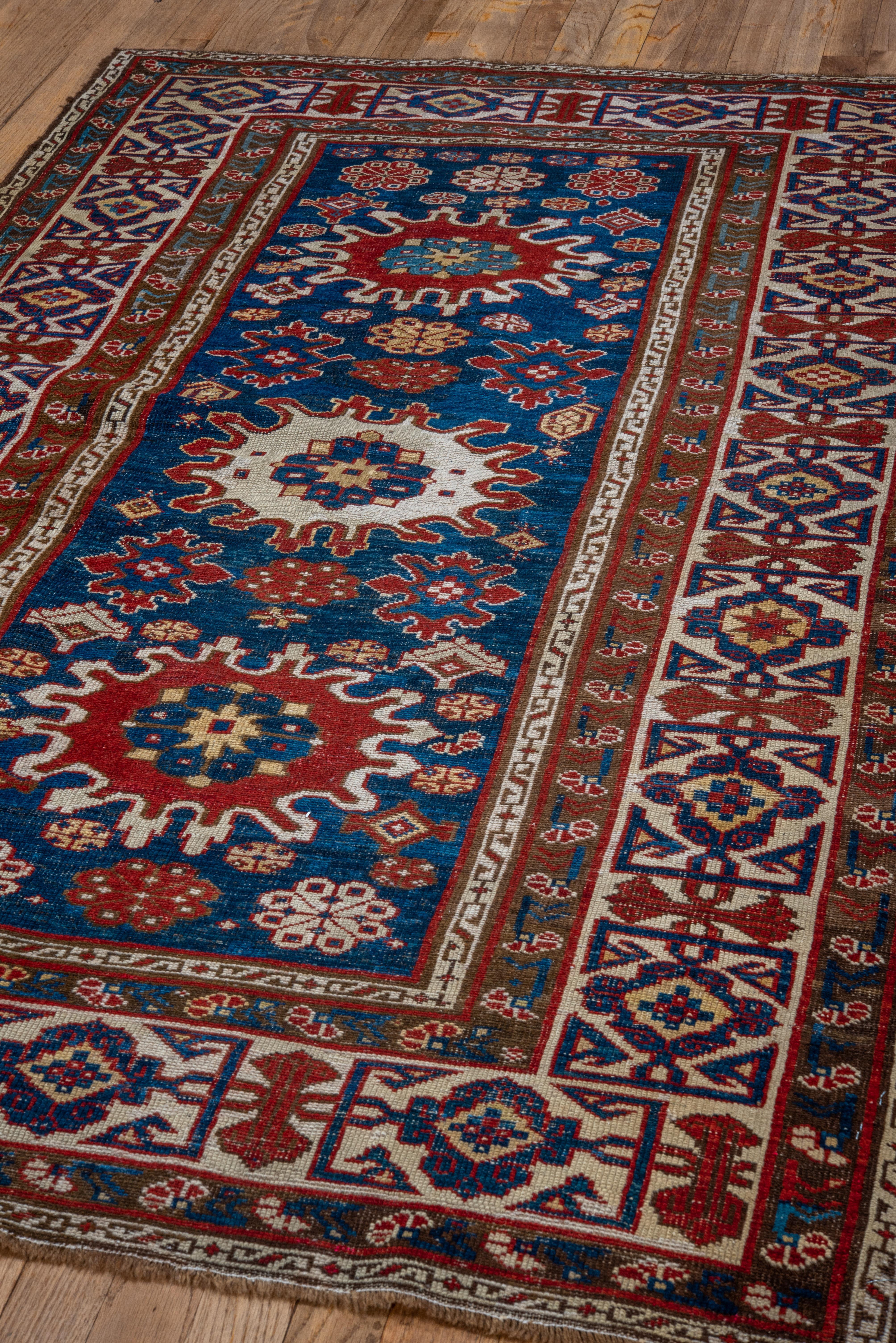 Early 20th Century Fine Antique Caucasian Shirvan Rug, Royal Blue Field & Red Borders, circa 1910s For Sale