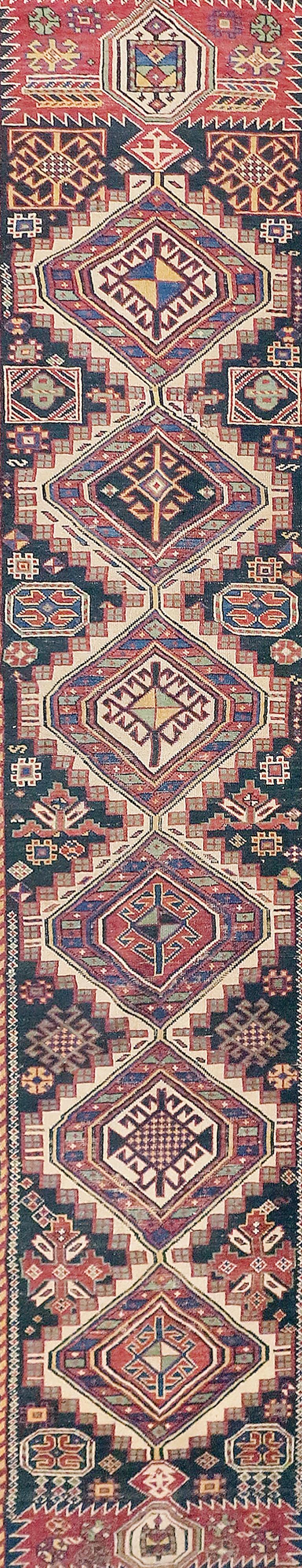 Persian Fine Antique Caucasian Shriven Runner Rug, Hand Knotted, circa 1890