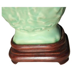 Fine Antique Chinese 19c Relief Carved Celadon Porcelain Vase Table Lamp 20c
