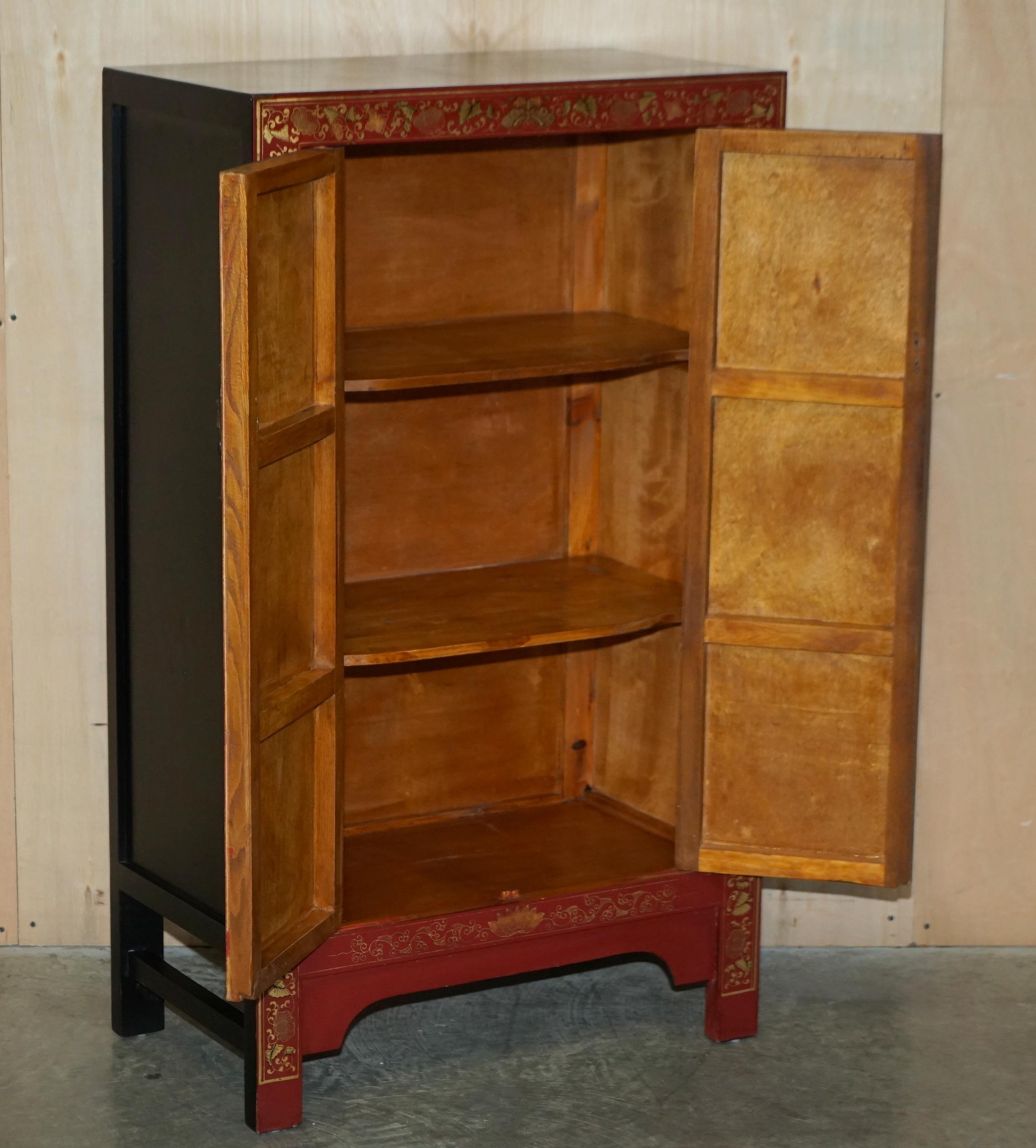 Fine Antique Chinese Butterfly Hand Painted Lacquered Large Side Table Cupboard For Sale 12