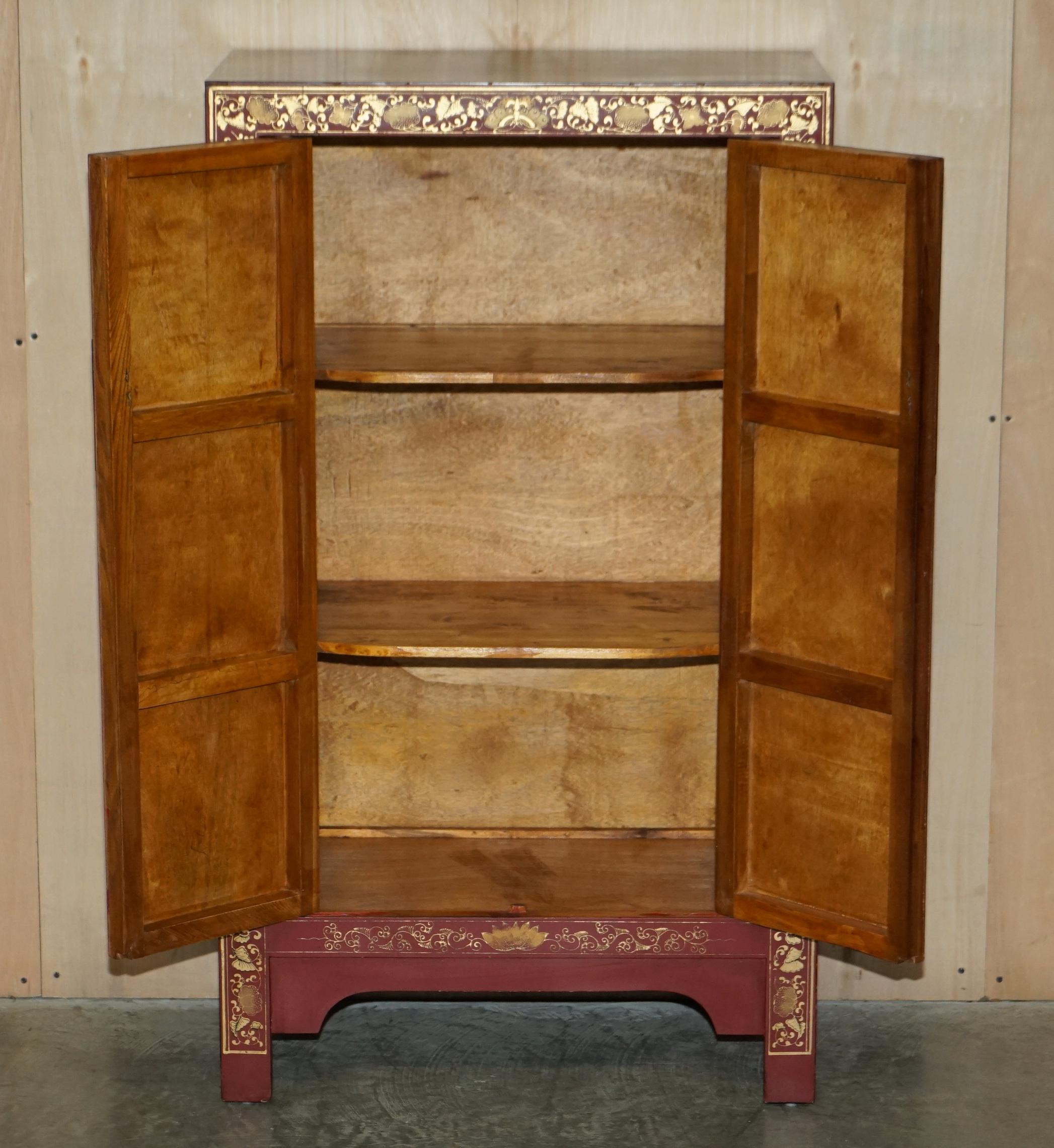 Fine Antique Chinese Butterfly Hand Painted Lacquered Large Side Table Cupboard For Sale 13