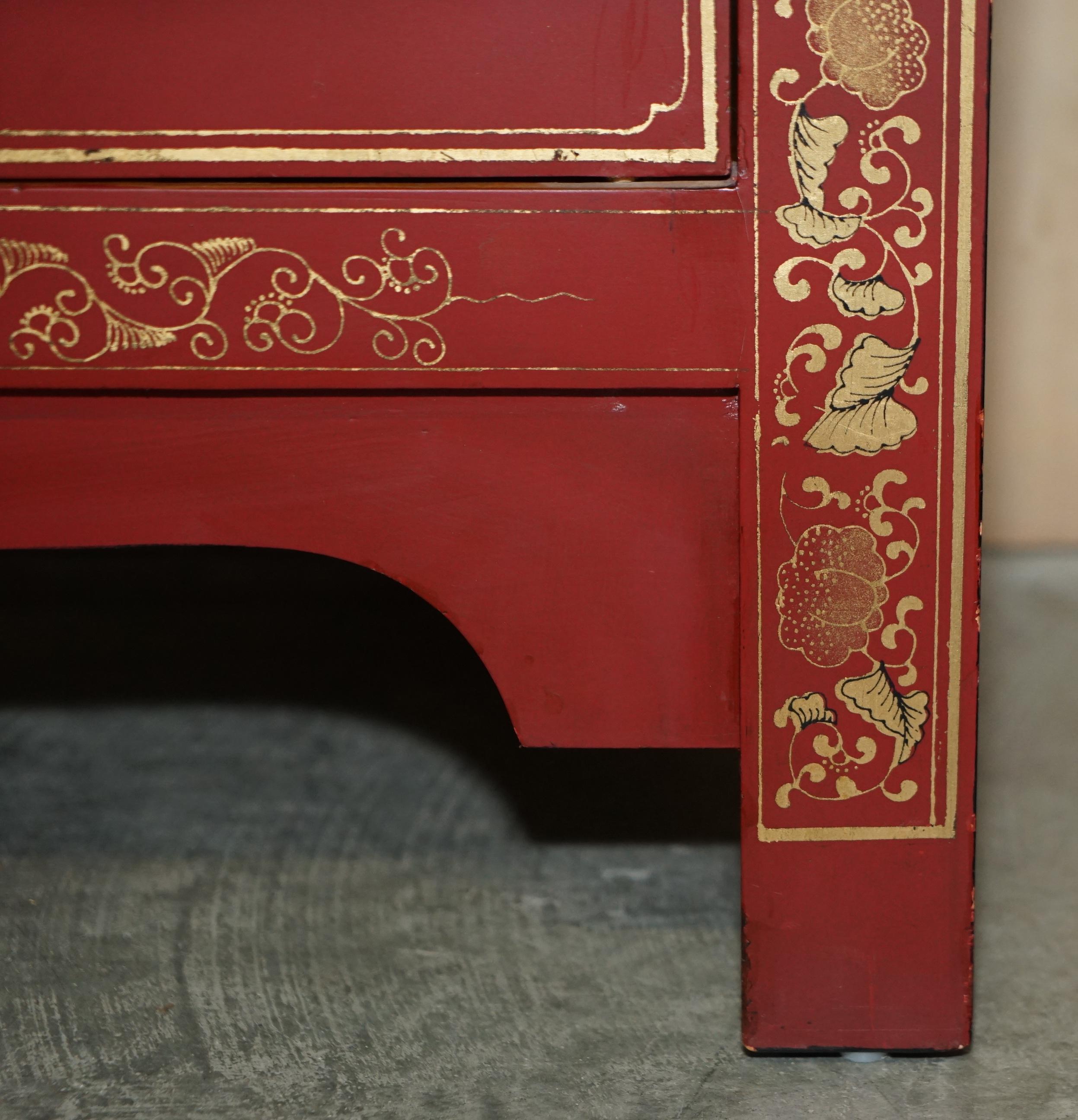 Fine Antique Chinese Butterfly Hand Painted Lacquered Large Side Table Cupboard For Sale 2