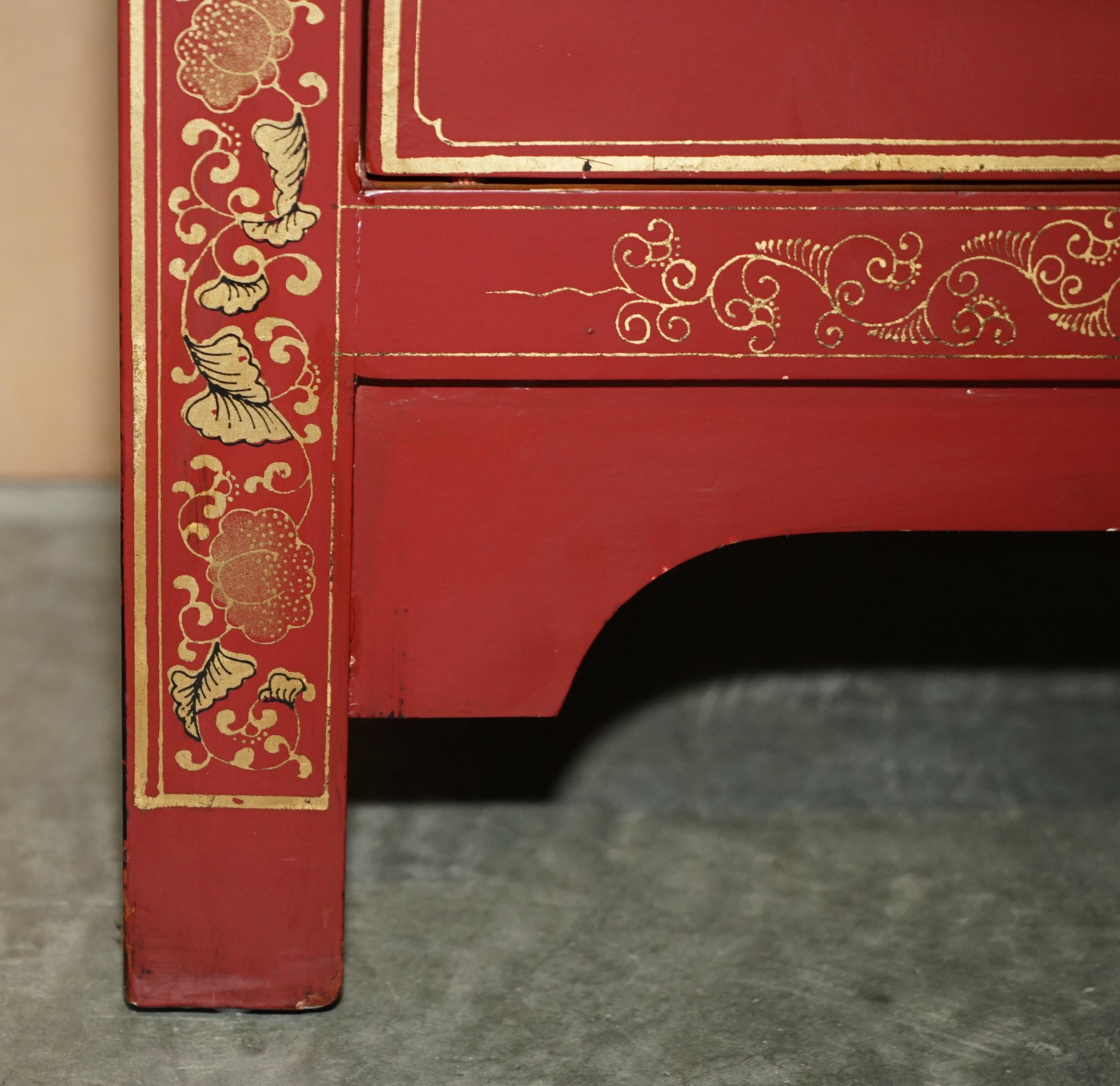 Fine Antique Chinese Butterfly Hand Painted Lacquered Large Side Table Cupboard For Sale 3