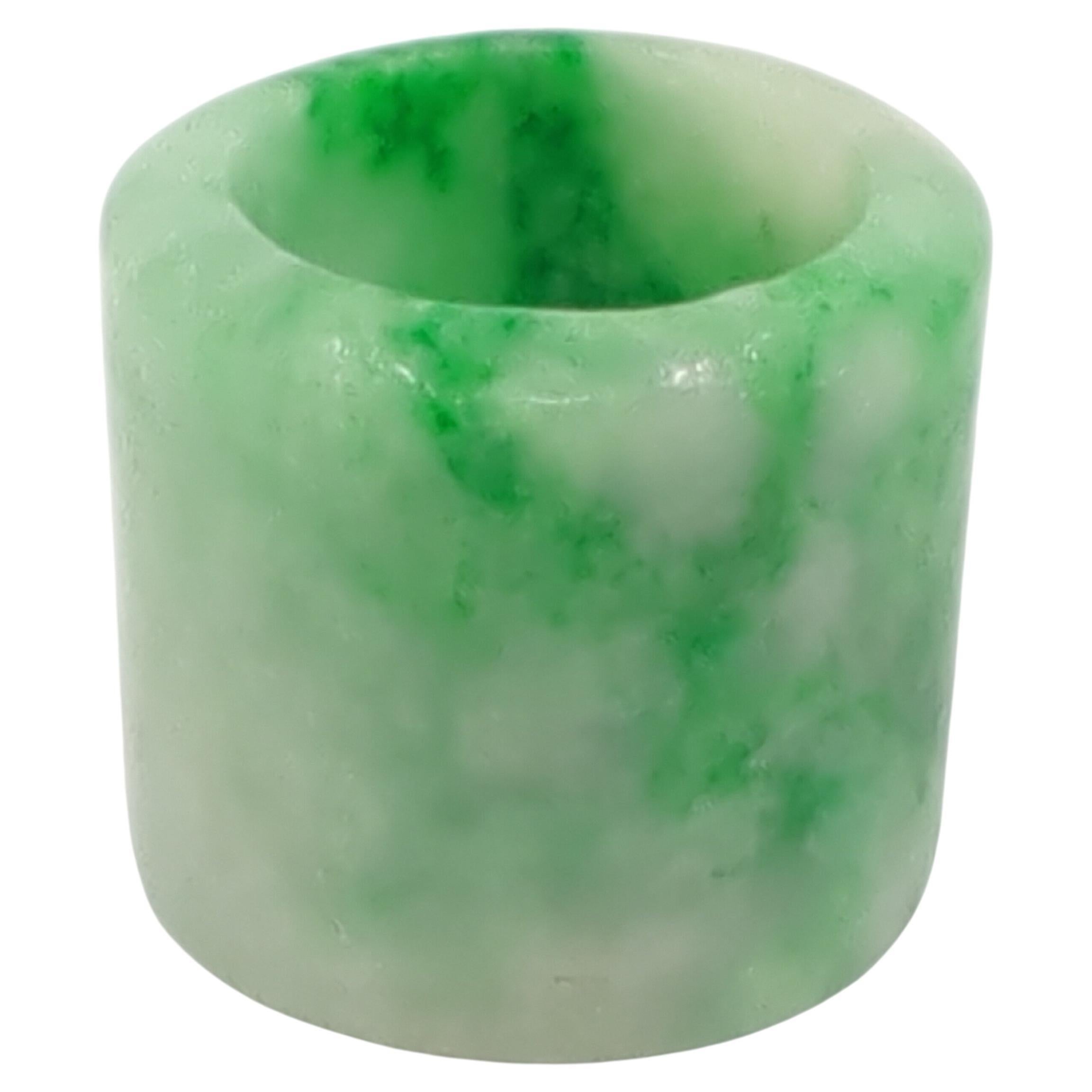 Fine Antique Chinese Carved A-Grade Mottled Green Jadeite Archers Thumb Ring For Sale 6