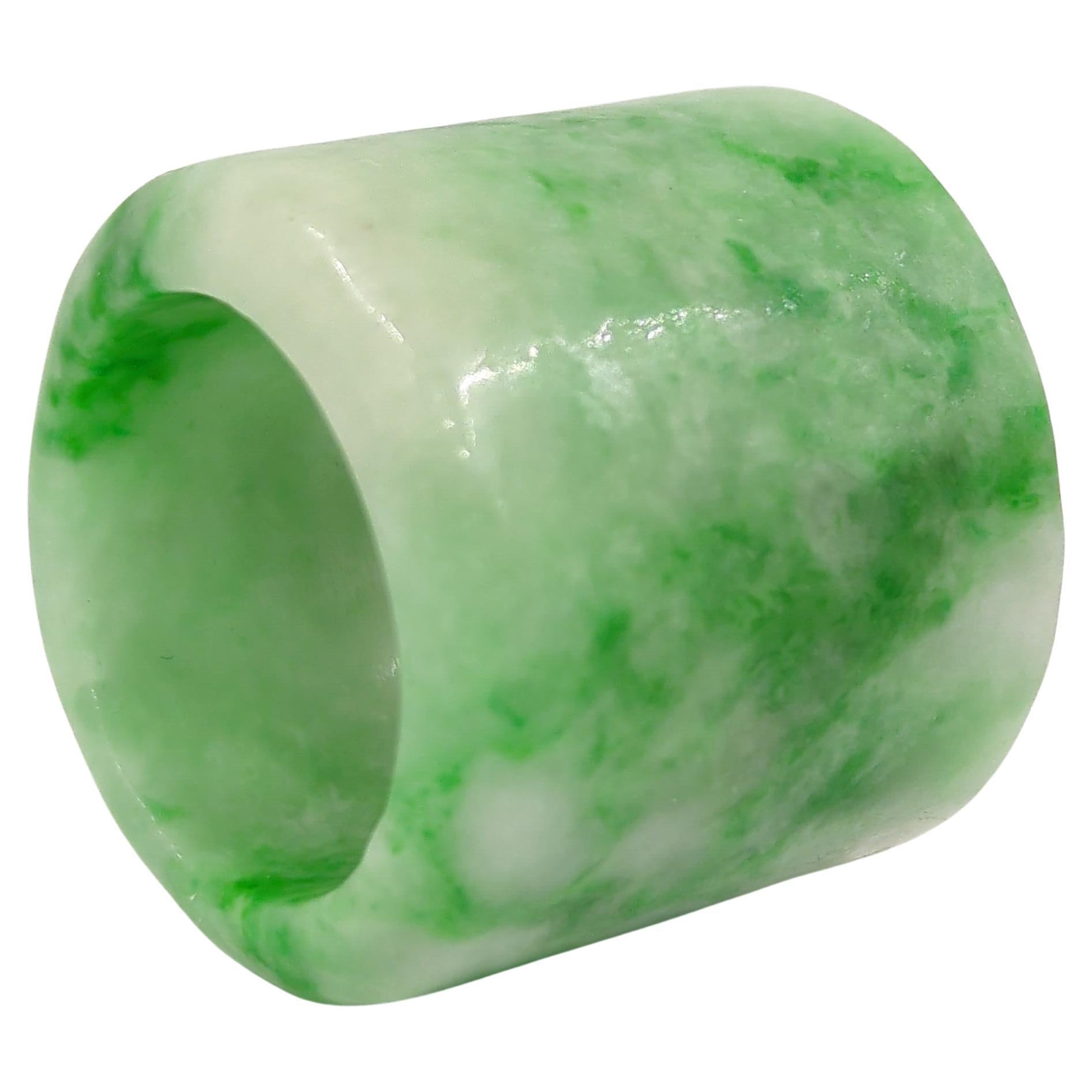Fine Antique Chinese Carved A-Grade Mottled Green Jadeite Archers Thumb Ring For Sale 7