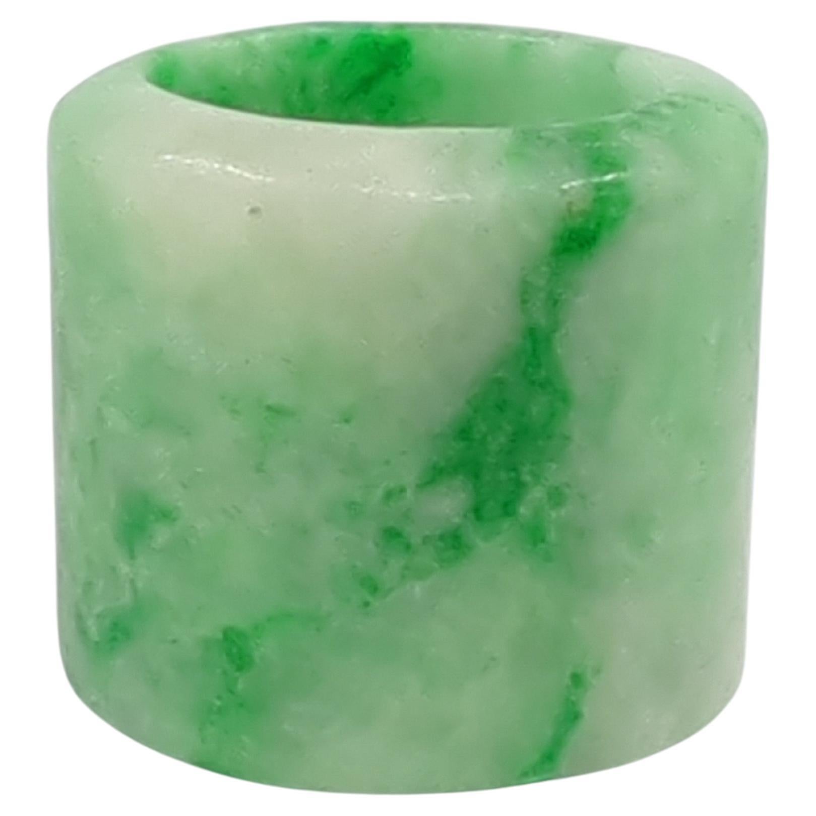 Women's or Men's Fine Antique Chinese Carved A-Grade Mottled Green Jadeite Archers Thumb Ring For Sale