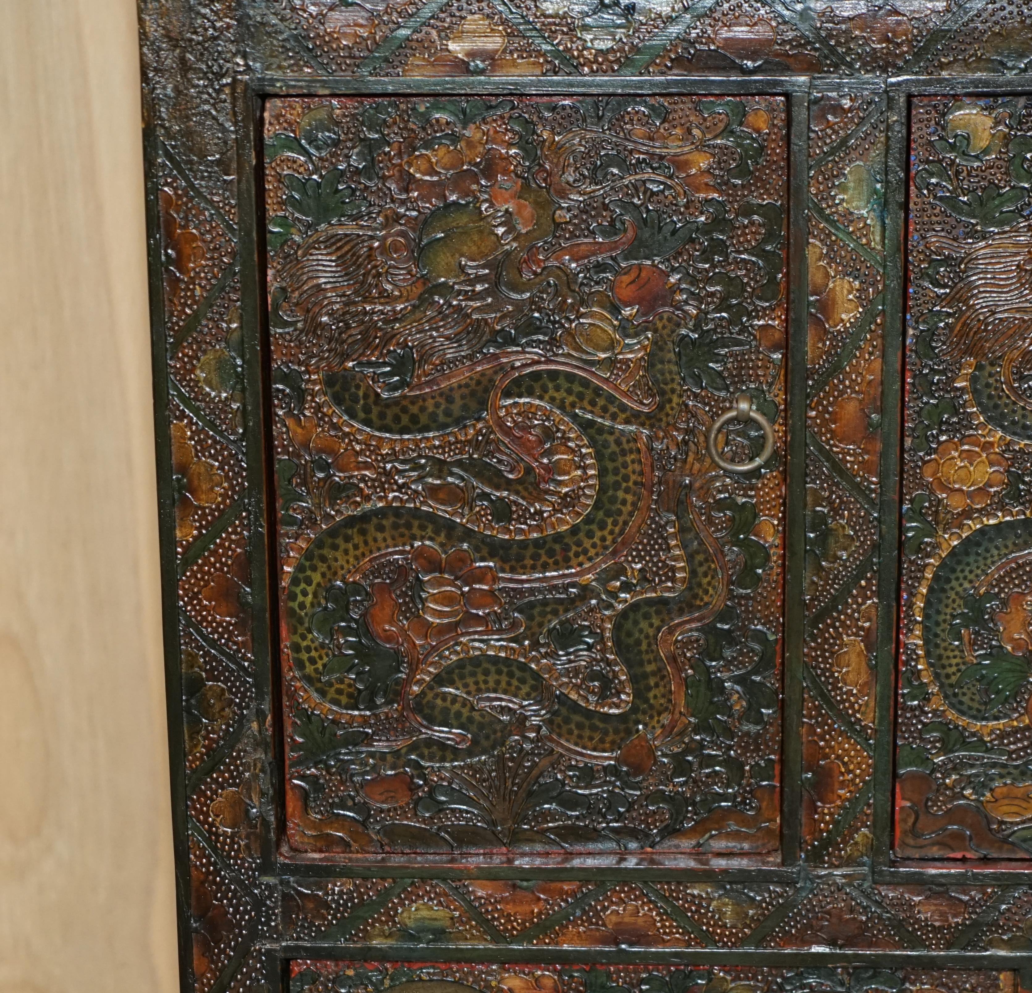 Fine Antique Chinese Dragon Tibetan Polychrome Painted Altar Cabinet Sideboard For Sale 2