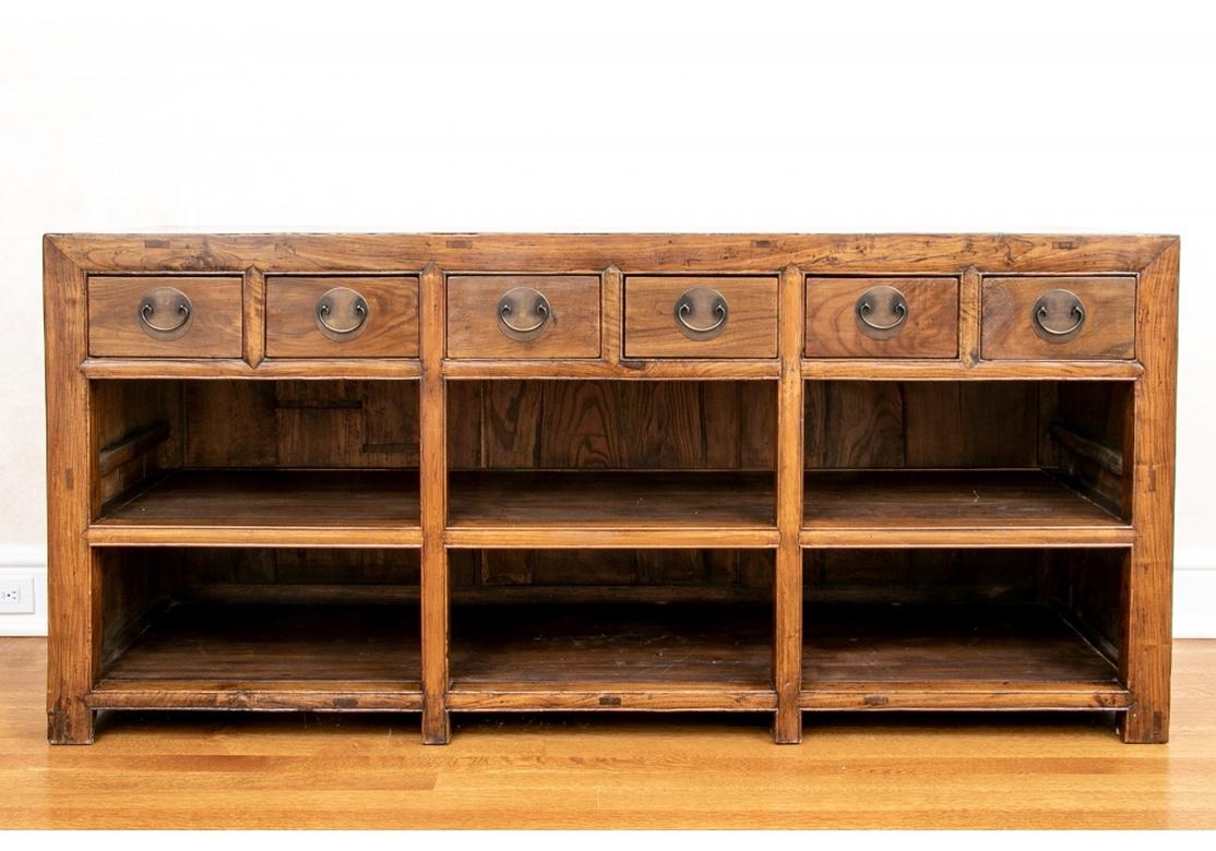 Fine Antique Chinese Elm 6 Drawer Sideboard 6