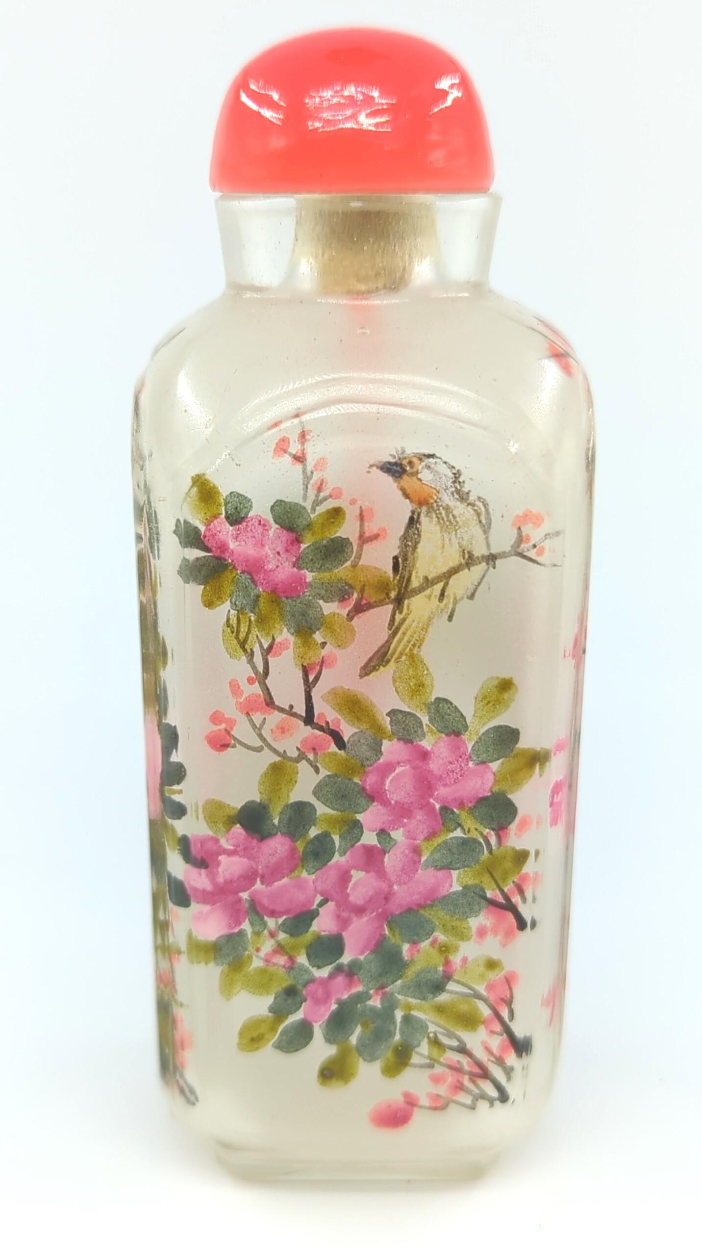 Fine Antique Chinese Inside Painted Glass Snuff Bottle Birds Flower Qing 19c-20c For Sale 7
