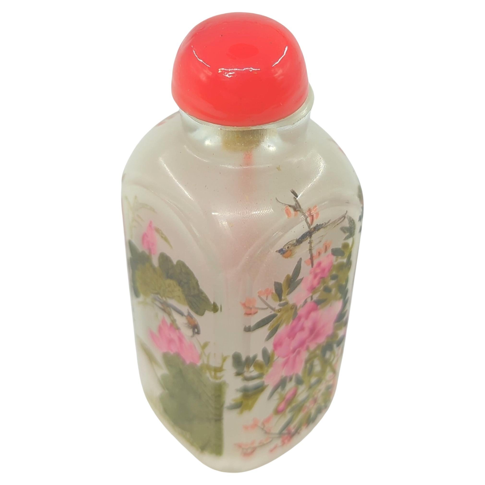 Fine Antique Chinese Inside Painted Glass Snuff Bottle Birds Flower Qing 19c-20c For Sale 8