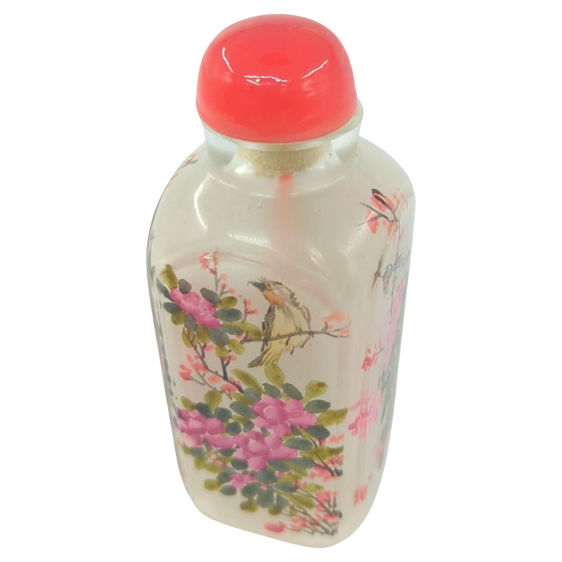 Fine Antique Chinese Inside Painted Glass Snuff Bottle Birds Flower Qing 19c-20c For Sale 12