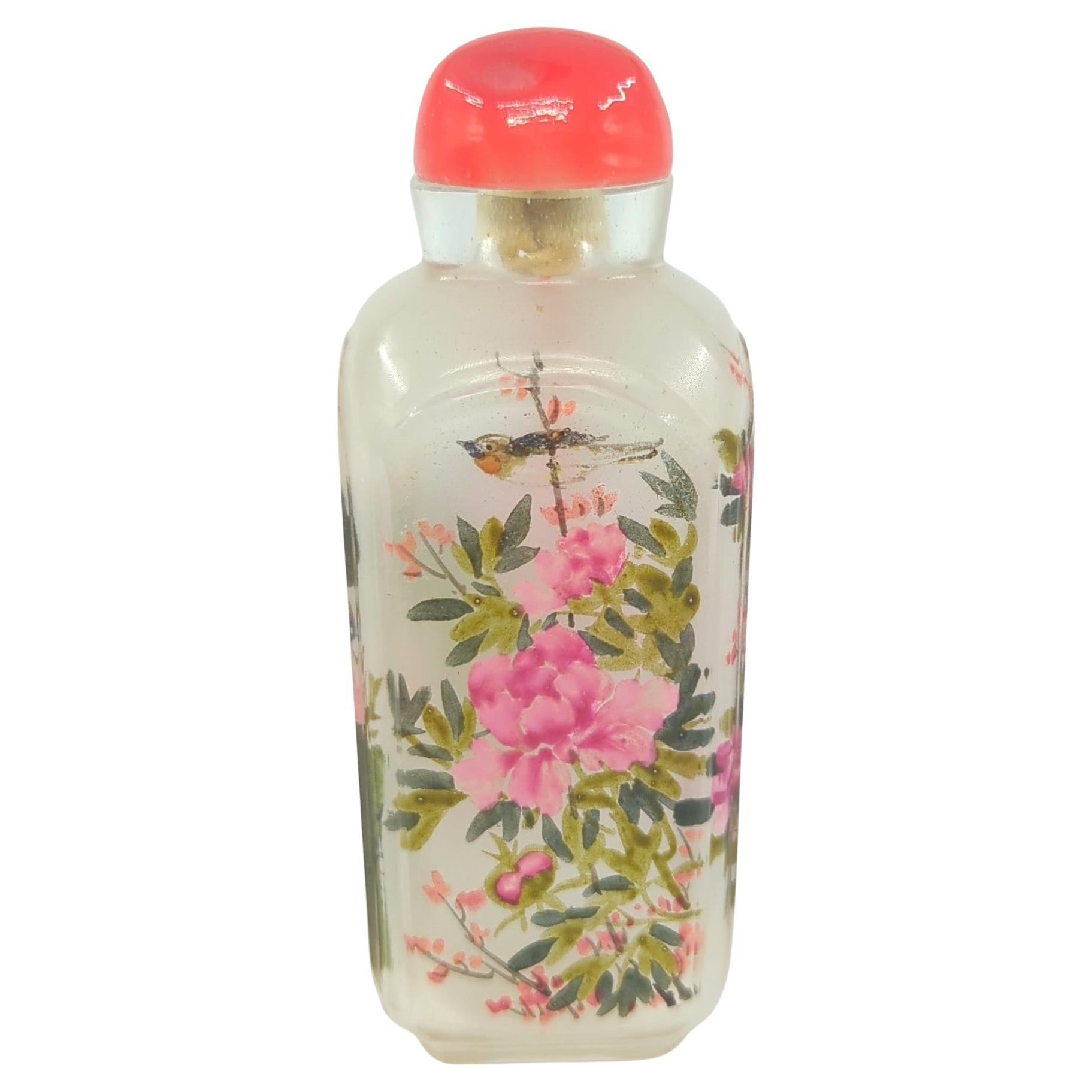 Fine Antique Chinese Inside Painted Glass Snuff Bottle Birds Flower Qing 19c-20c For Sale 13