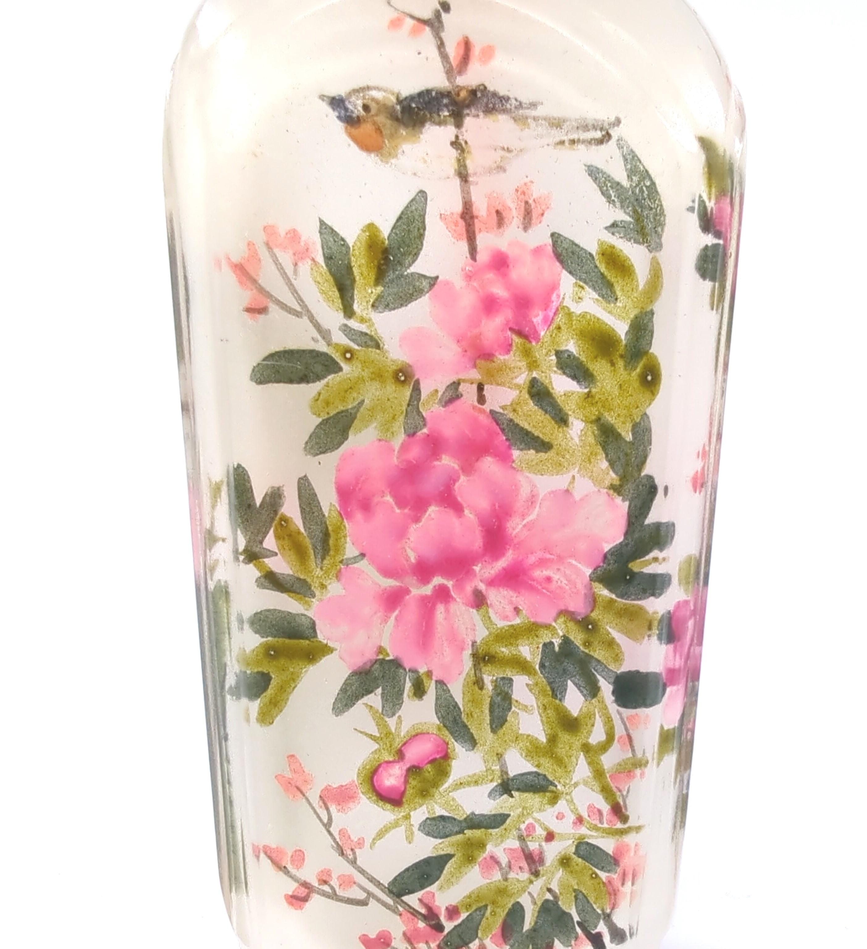 Fine Antique Chinese Inside Painted Glass Snuff Bottle Birds Flower Qing 19c-20c For Sale 3