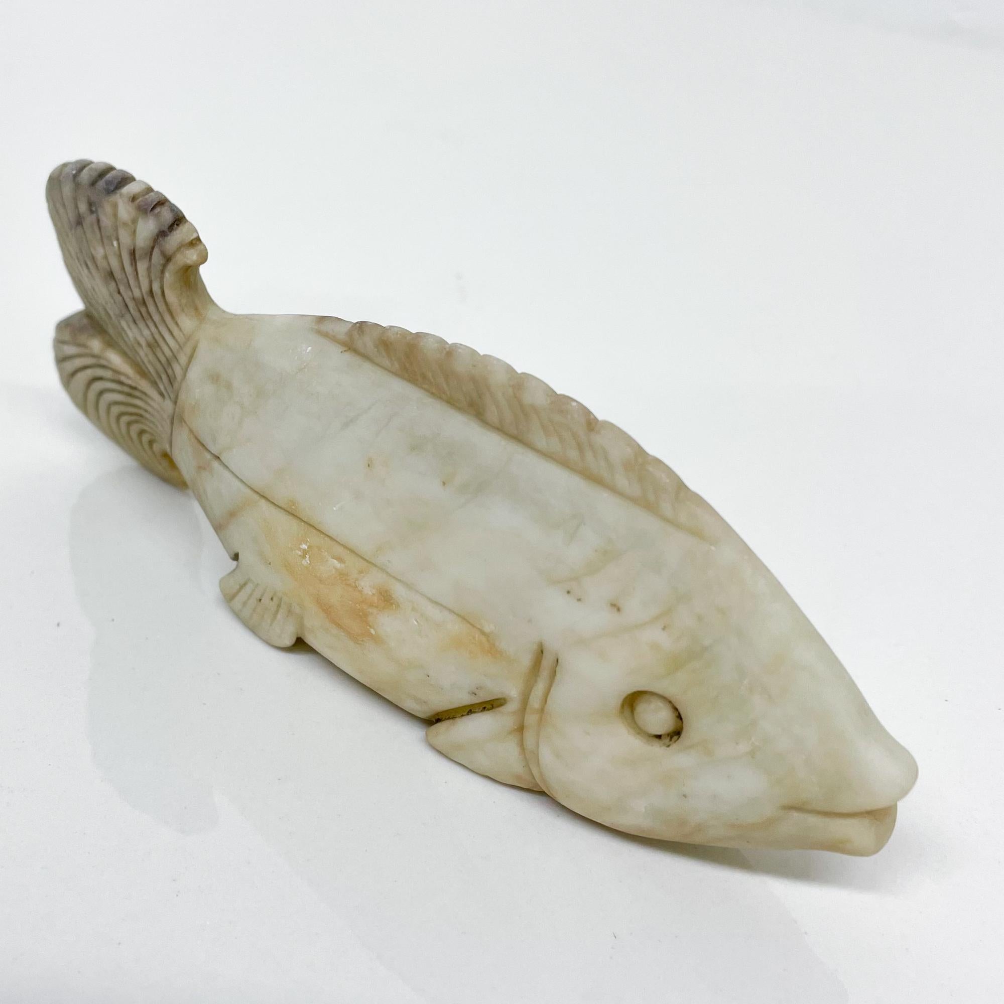 Fine Antique Chinese White Jade Fish Sculpture Figurine 1950s 1