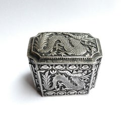 Fine Antique Chinese Qing Dynasty silver Dragon box Asian Art