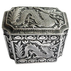 Fine Antique Chinese Qing Dynasty silver Dragon box Asian Art