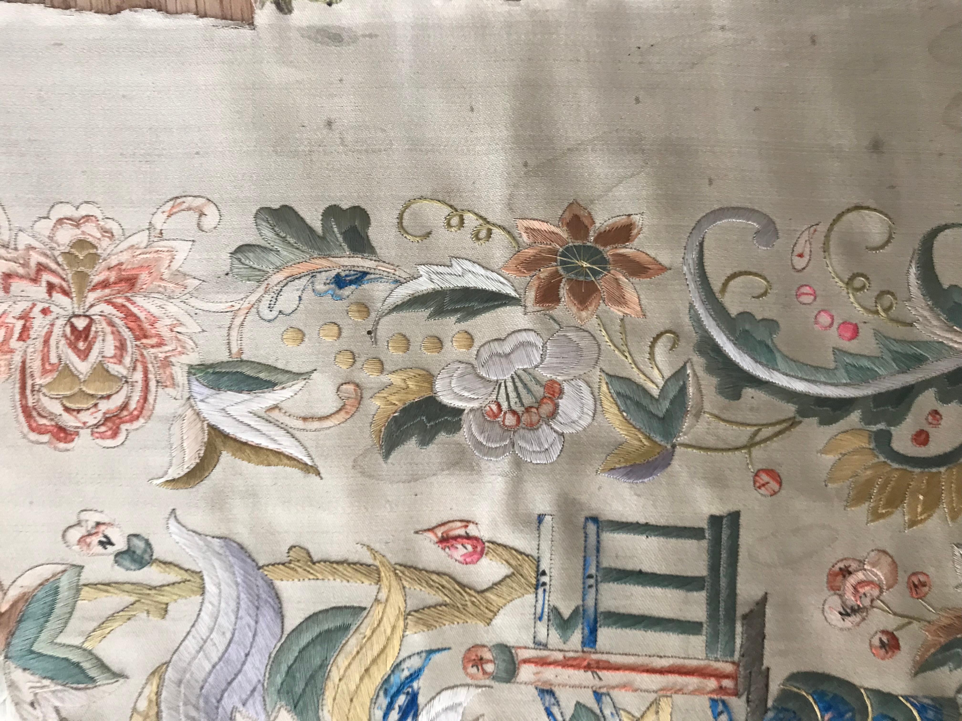 Fine Antique Chinese Silk Embroidery, China Embroidered Antique Tapestry Rugs 3