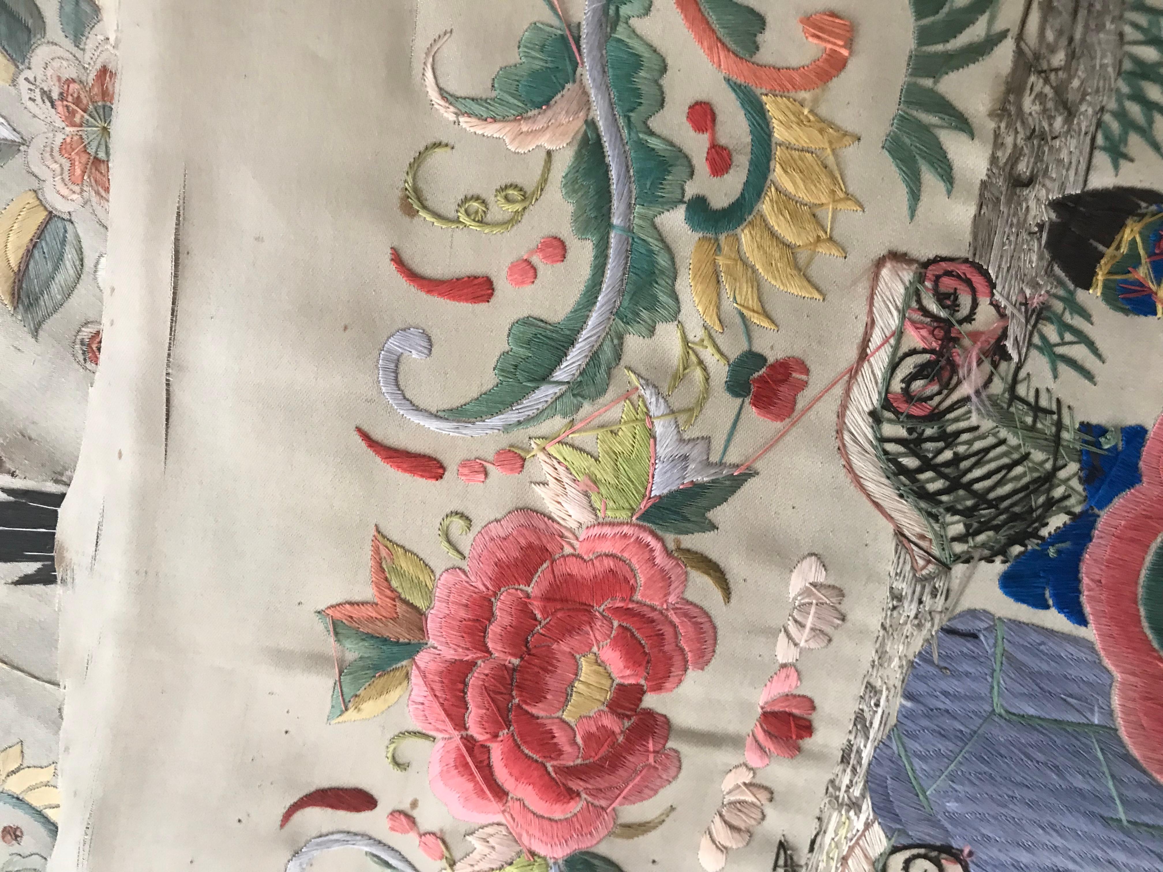 Fine Antique Chinese Silk Embroidery, China Embroidered Antique Tapestry Rugs 8