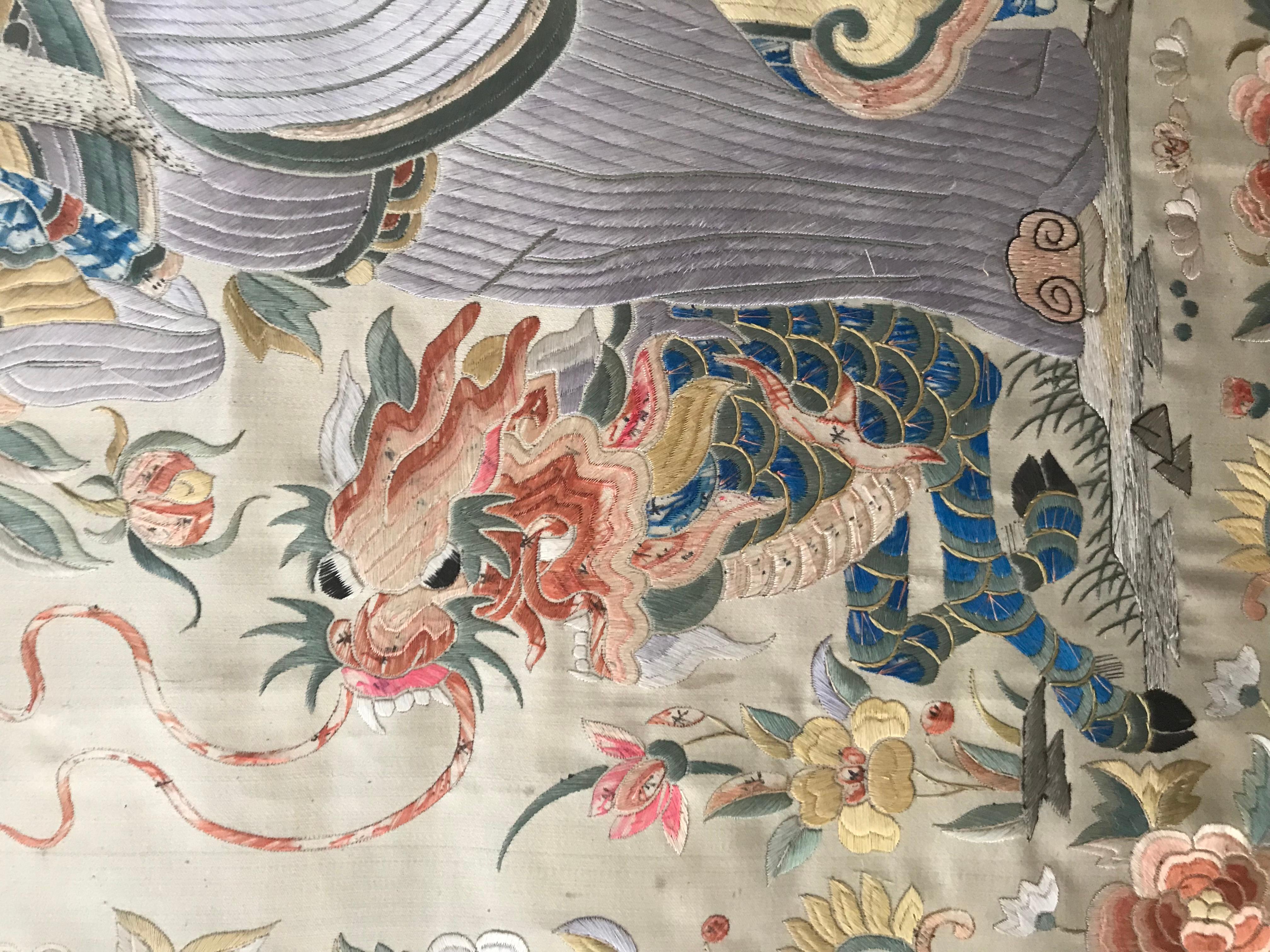 antique chinese silk embroidery wall hanging