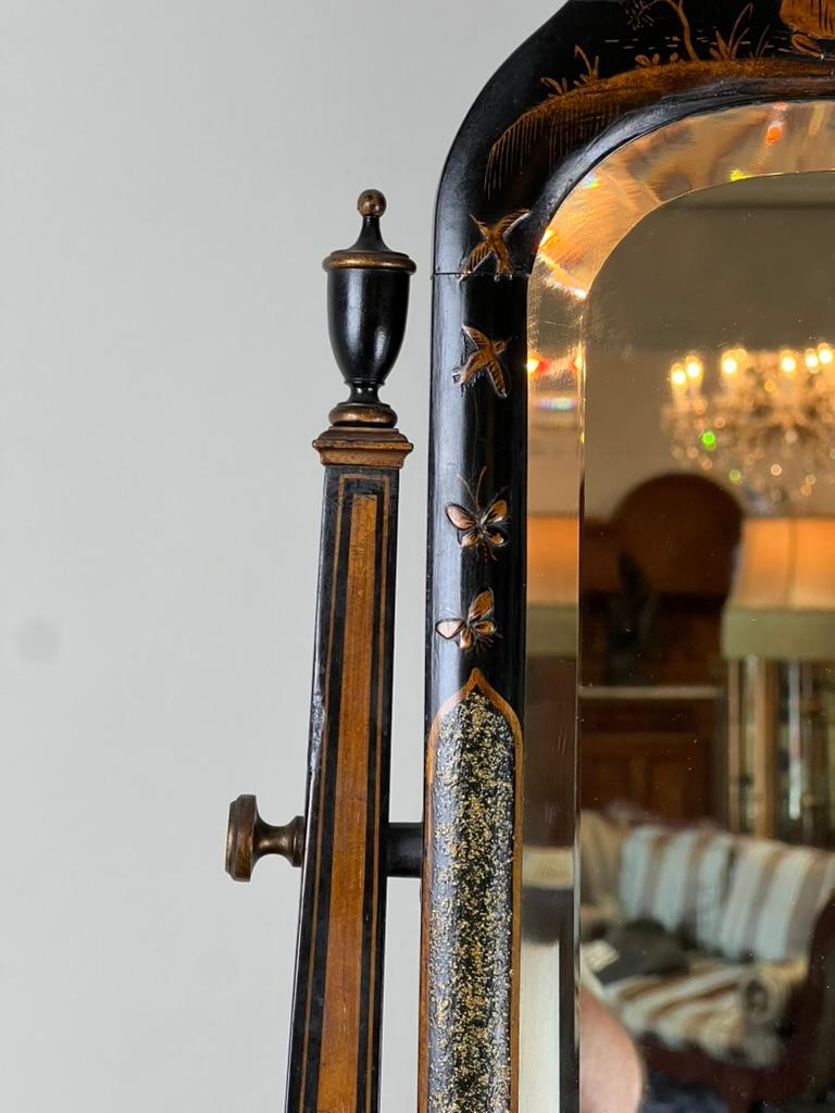 American Fine Antique Chinoiserie Black Lacquer Dressing Mirror c. Late 19th Century For Sale