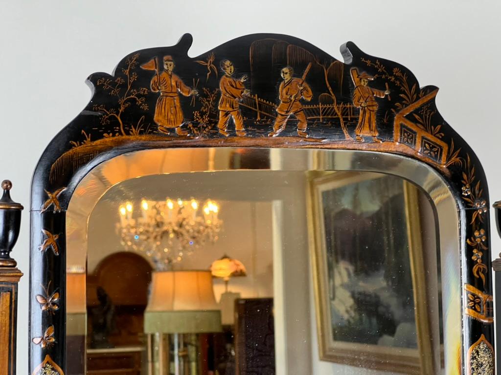 Lacquered Fine Antique Chinoiserie Black Lacquer Dressing Mirror c. Late 19th Century For Sale