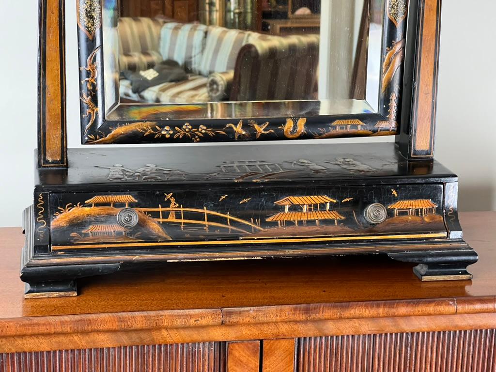 Fine Antique Chinoiserie Black Lacquer Dressing Mirror c. Late 19th Century In Good Condition For Sale In Westfield, MA