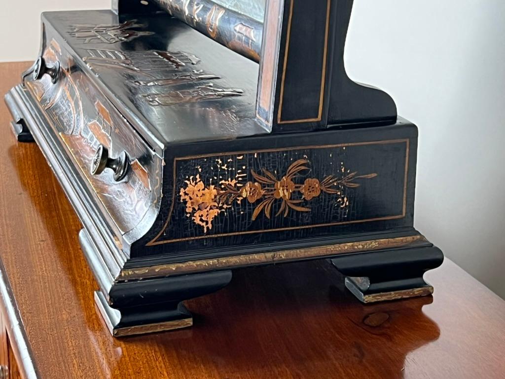 Fine Antique Chinoiserie Black Lacquer Dressing Mirror c. Late 19th Century For Sale 1