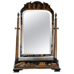 Fine Antique Chinoiserie Black Lacquer Dressing Mirror c. Late 19th Century