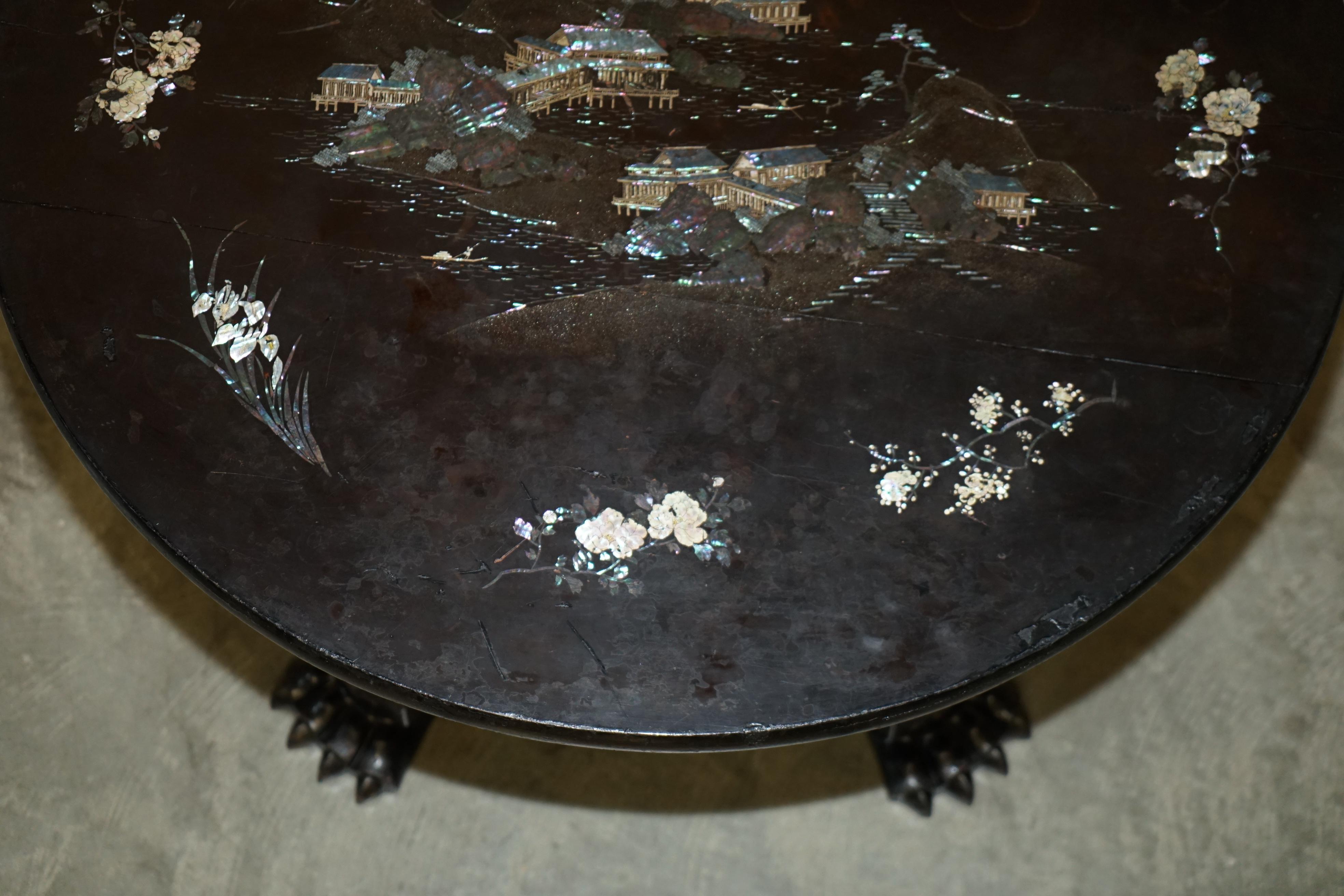 FINE ANTIQUE CIRCA 1820 CHiNESE CHINOISERIE MOTHER OF PEARL CENTRE DINING TABLE For Sale 9