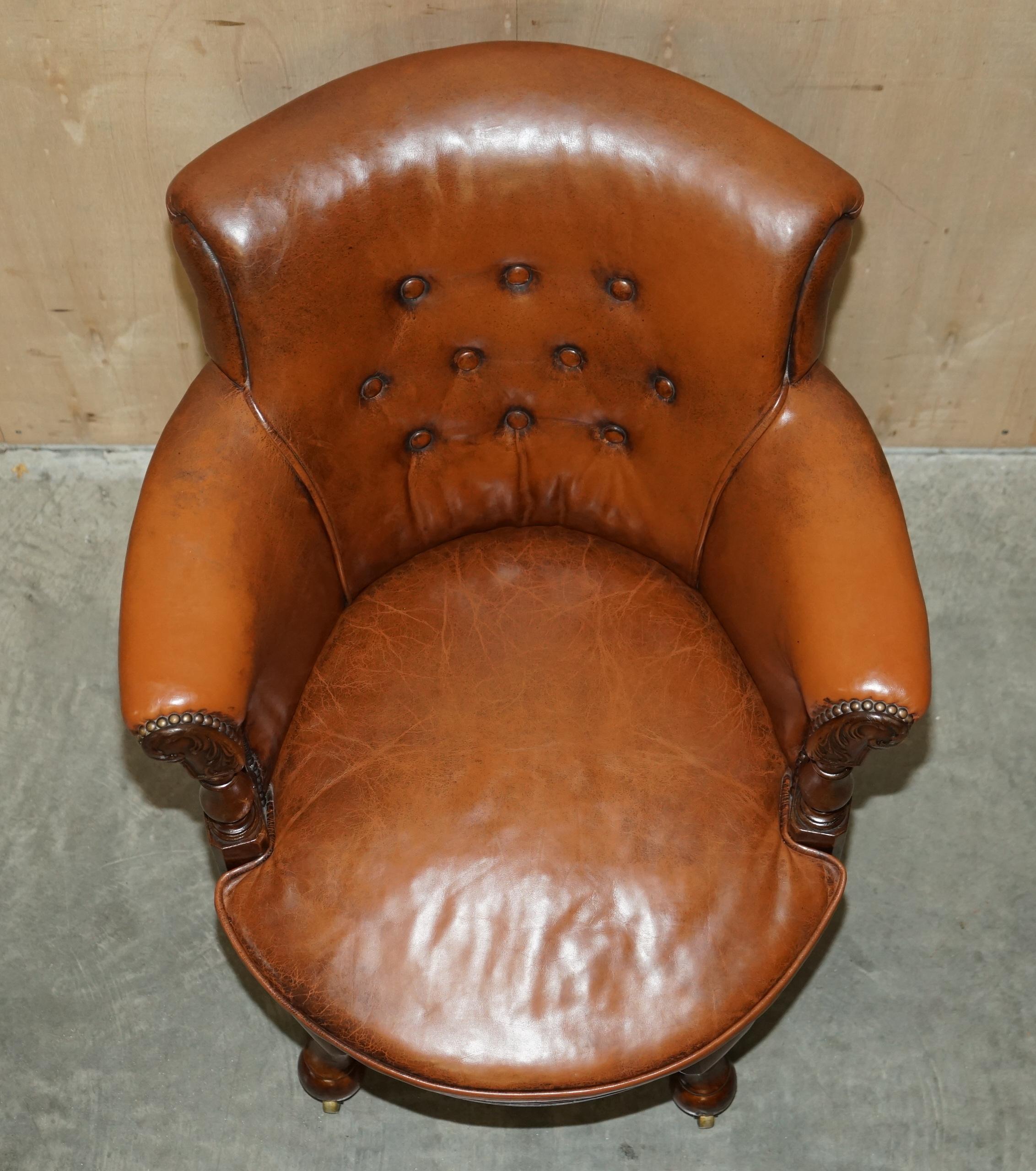 Fine Antique circa 1860 Chesterfield Cigar Brown Leather Swivel Captains Chair For Sale 6
