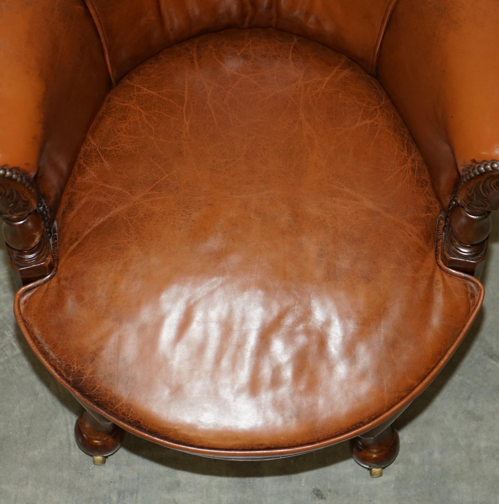Fine Antique circa 1860 Chesterfield Cigar Brown Leather Swivel Captains Chair For Sale 7