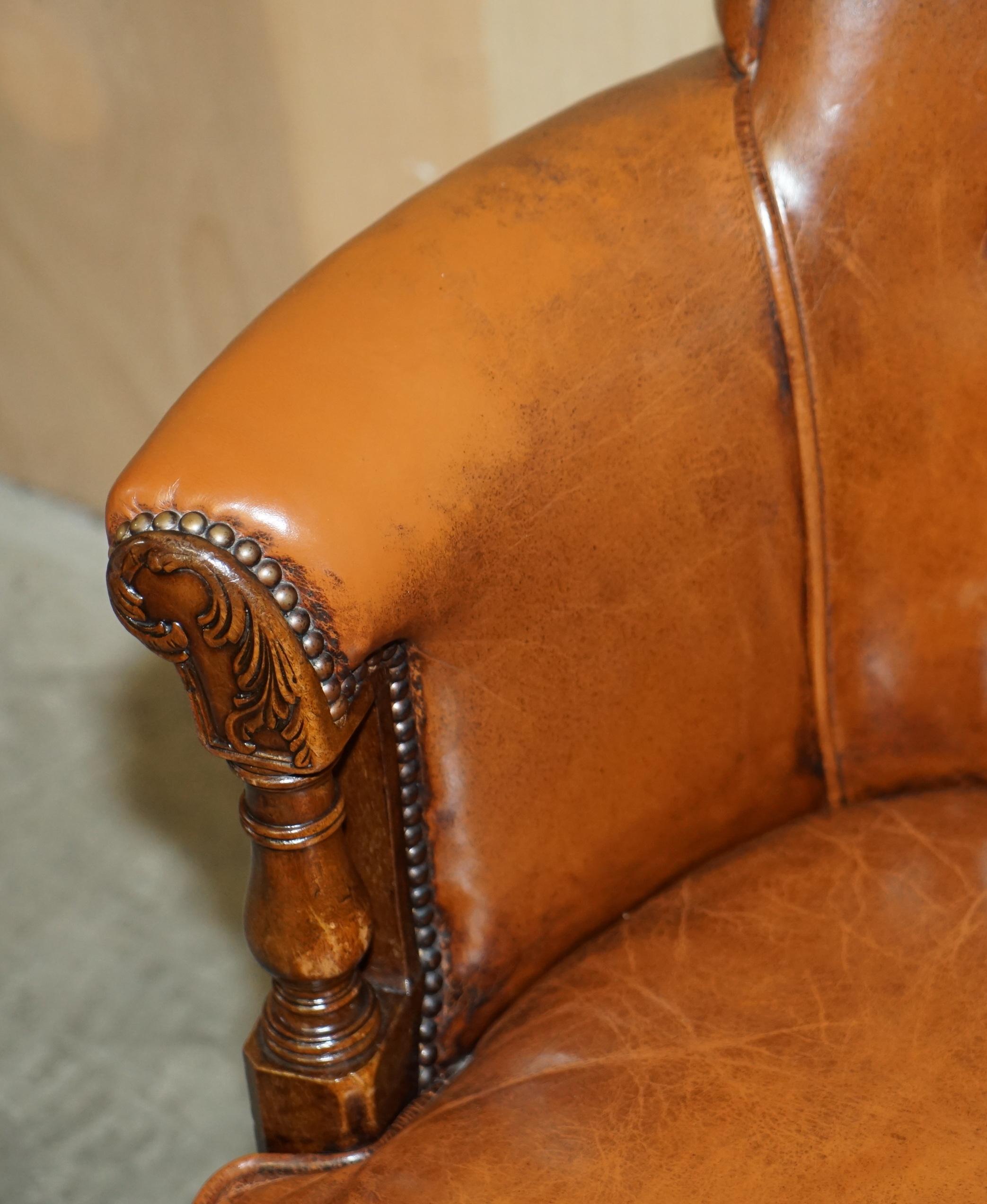 Fine Antique circa 1860 Chesterfield Cigar Brown Leather Swivel Captains Chair For Sale 8