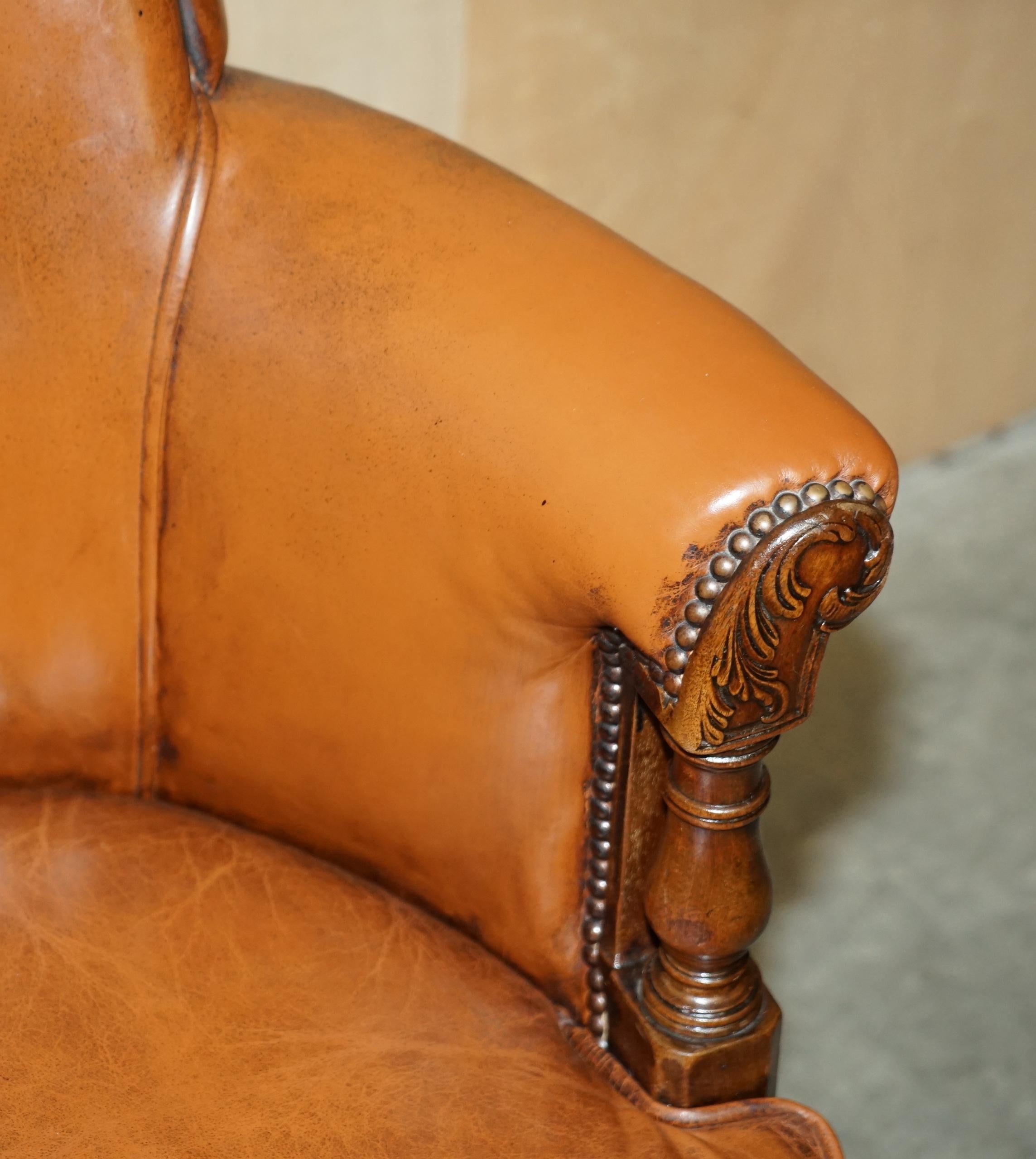 Fine Antique circa 1860 Chesterfield Cigar Brown Leather Swivel Captains Chair For Sale 9