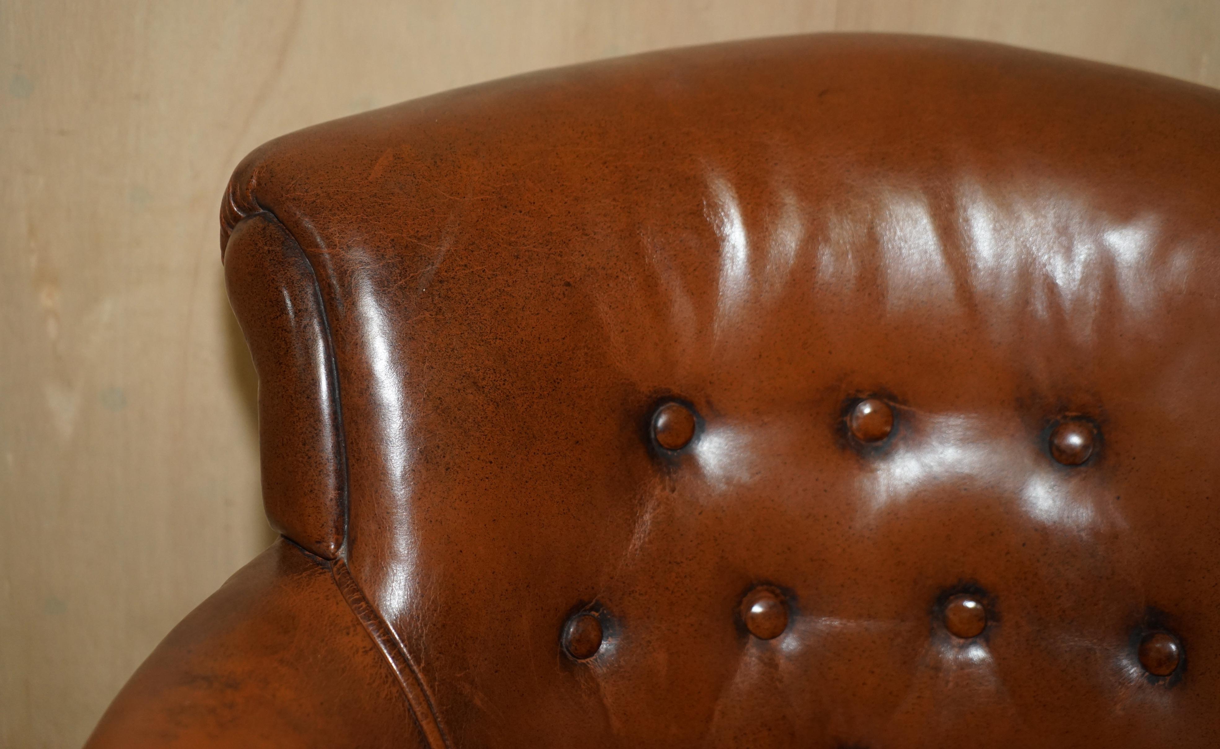 Hand-Crafted Fine Antique circa 1860 Chesterfield Cigar Brown Leather Swivel Captains Chair For Sale