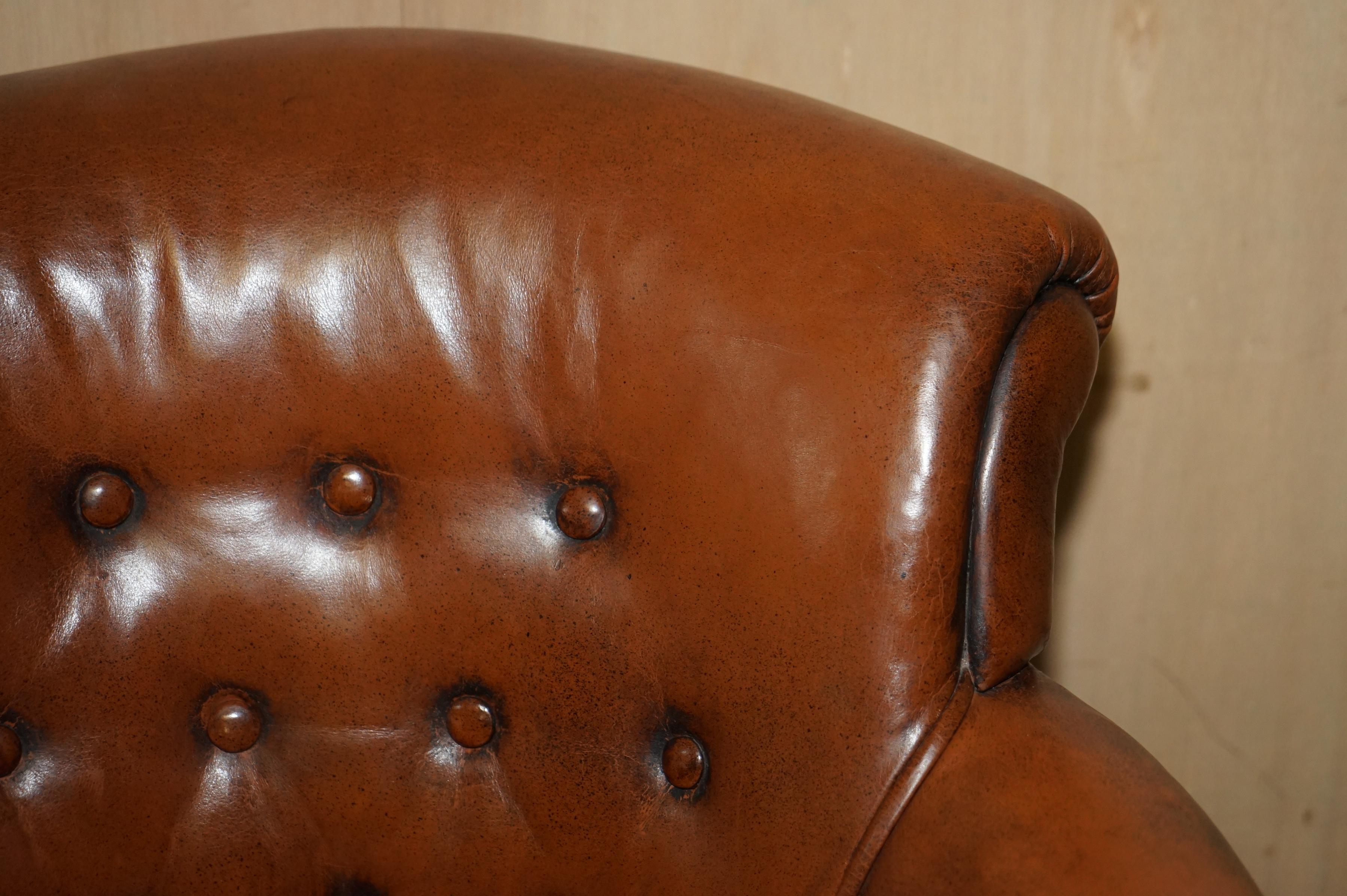Mid-19th Century Fine Antique circa 1860 Chesterfield Cigar Brown Leather Swivel Captains Chair For Sale