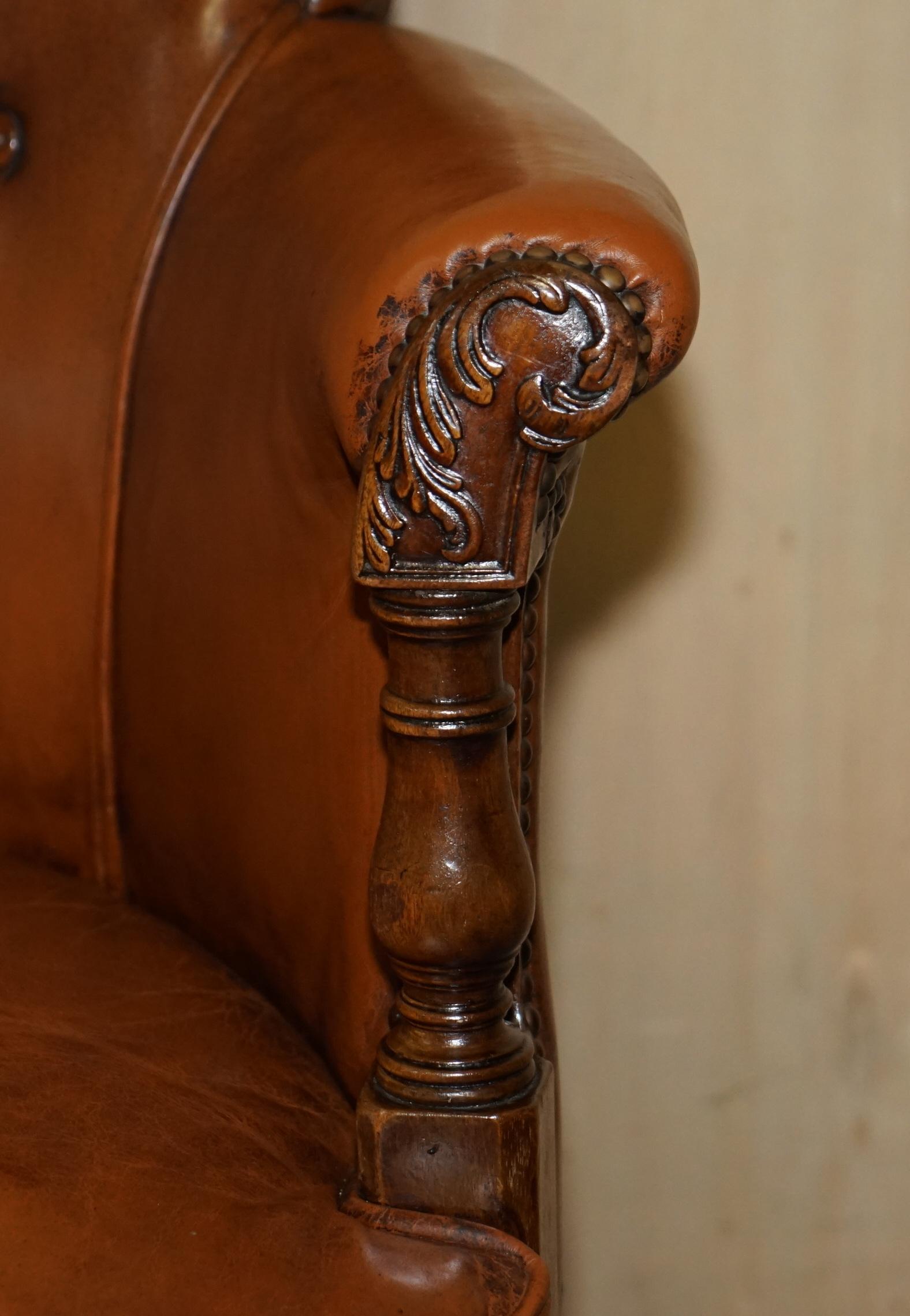 Fine Antique circa 1860 Chesterfield Cigar Brown Leather Swivel Captains Chair 1