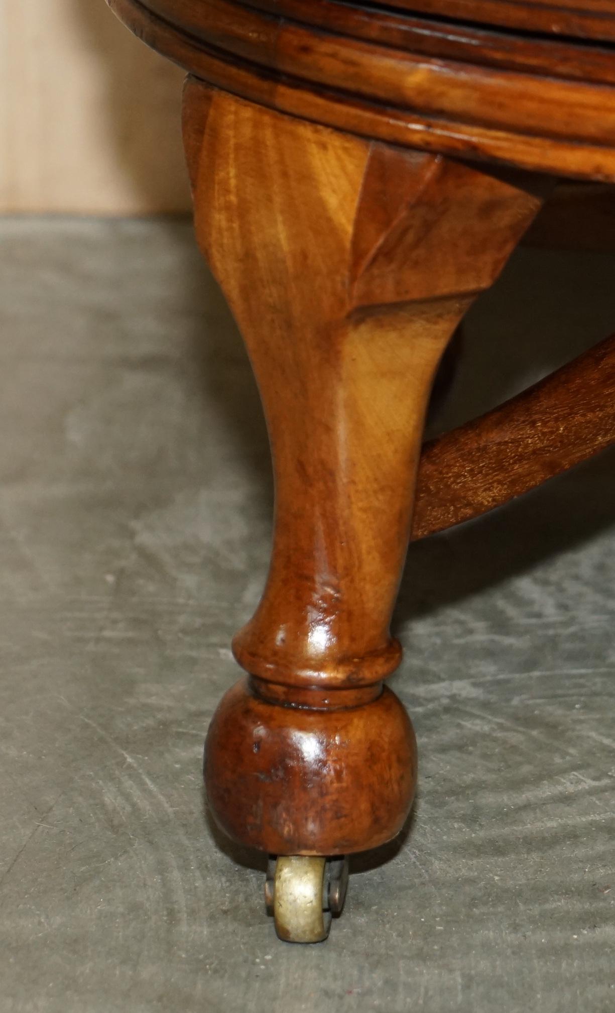 Fine Antique circa 1860 Chesterfield Cigar Brown Leather Swivel Captains Chair 2