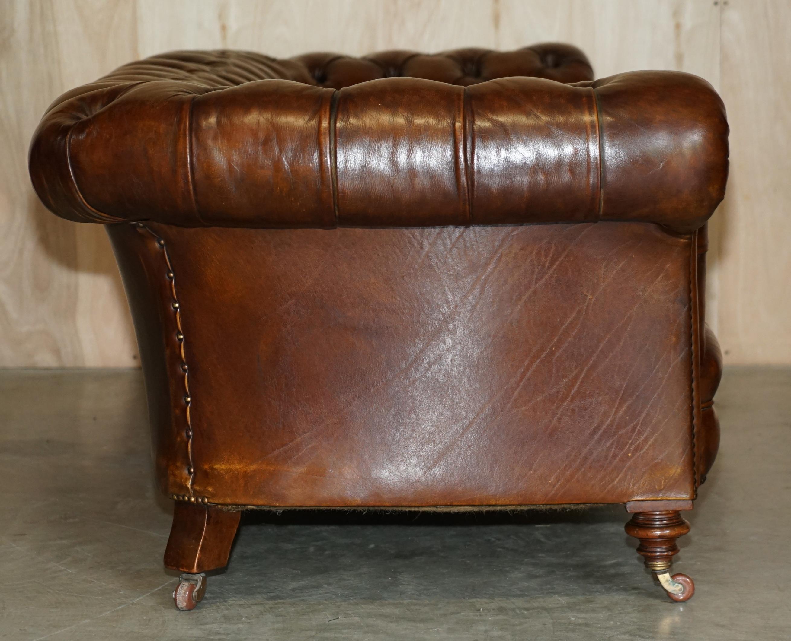 Fine Antique circa 1860 Jas Shoolbred Restored Brown Leather Chesterfield Sofa 1