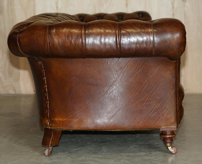 Fine Antique circa 1860 Jas Shoolbred Restored Brown Leather Chesterfield Sofa For Sale 5