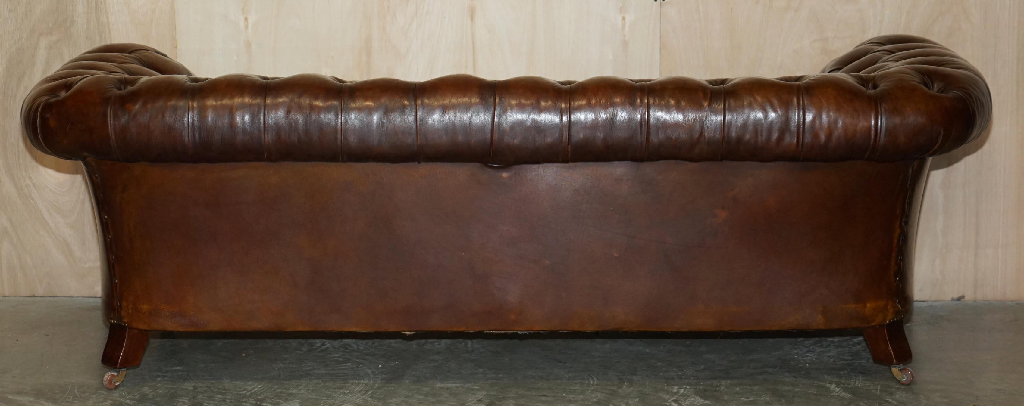 Fine Antique circa 1860 Jas Shoolbred Restored Brown Leather Chesterfield Sofa 2