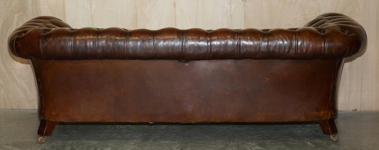 Fine Antique circa 1860 Jas Shoolbred Restored Brown Leather Chesterfield Sofa For Sale 6