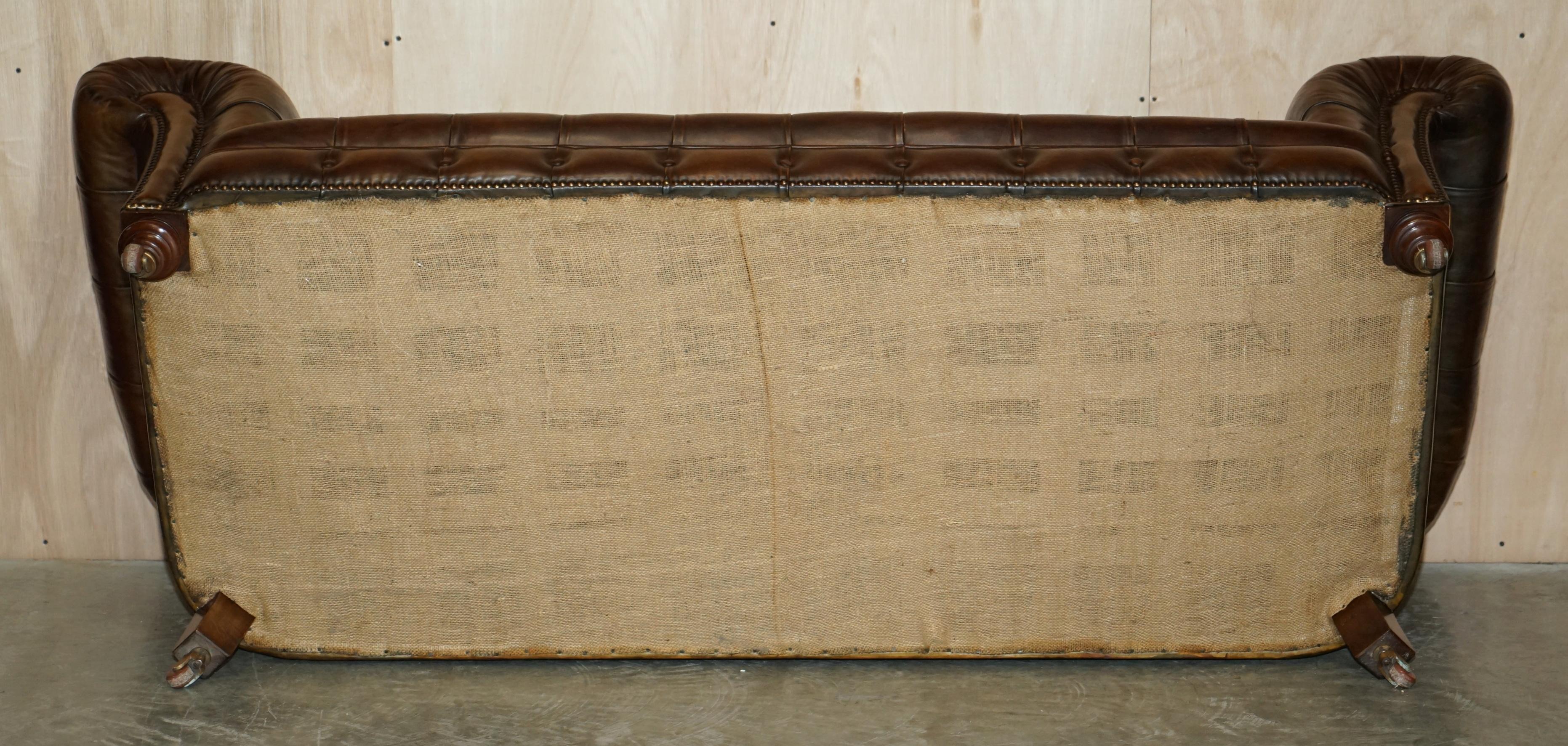 Fine Antique circa 1860 Jas Shoolbred Restored Brown Leather Chesterfield Sofa 5