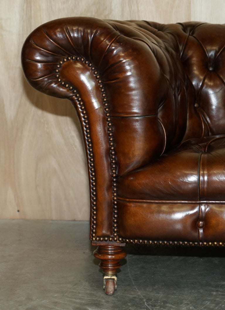 High Victorian Fine Antique circa 1860 Jas Shoolbred Restored Brown Leather Chesterfield Sofa For Sale