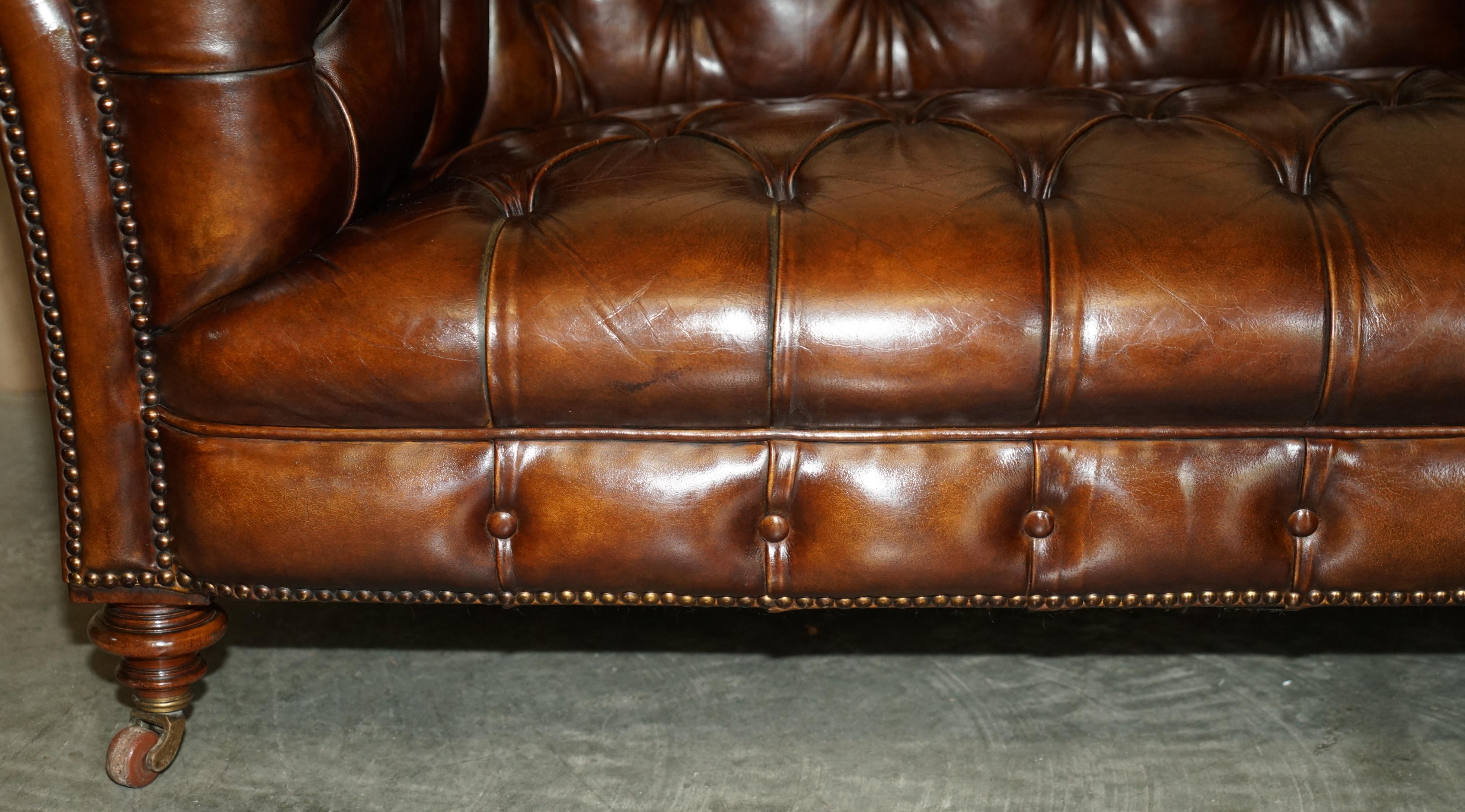High Victorian Fine Antique circa 1860 Jas Shoolbred Restored Brown Leather Chesterfield Sofa