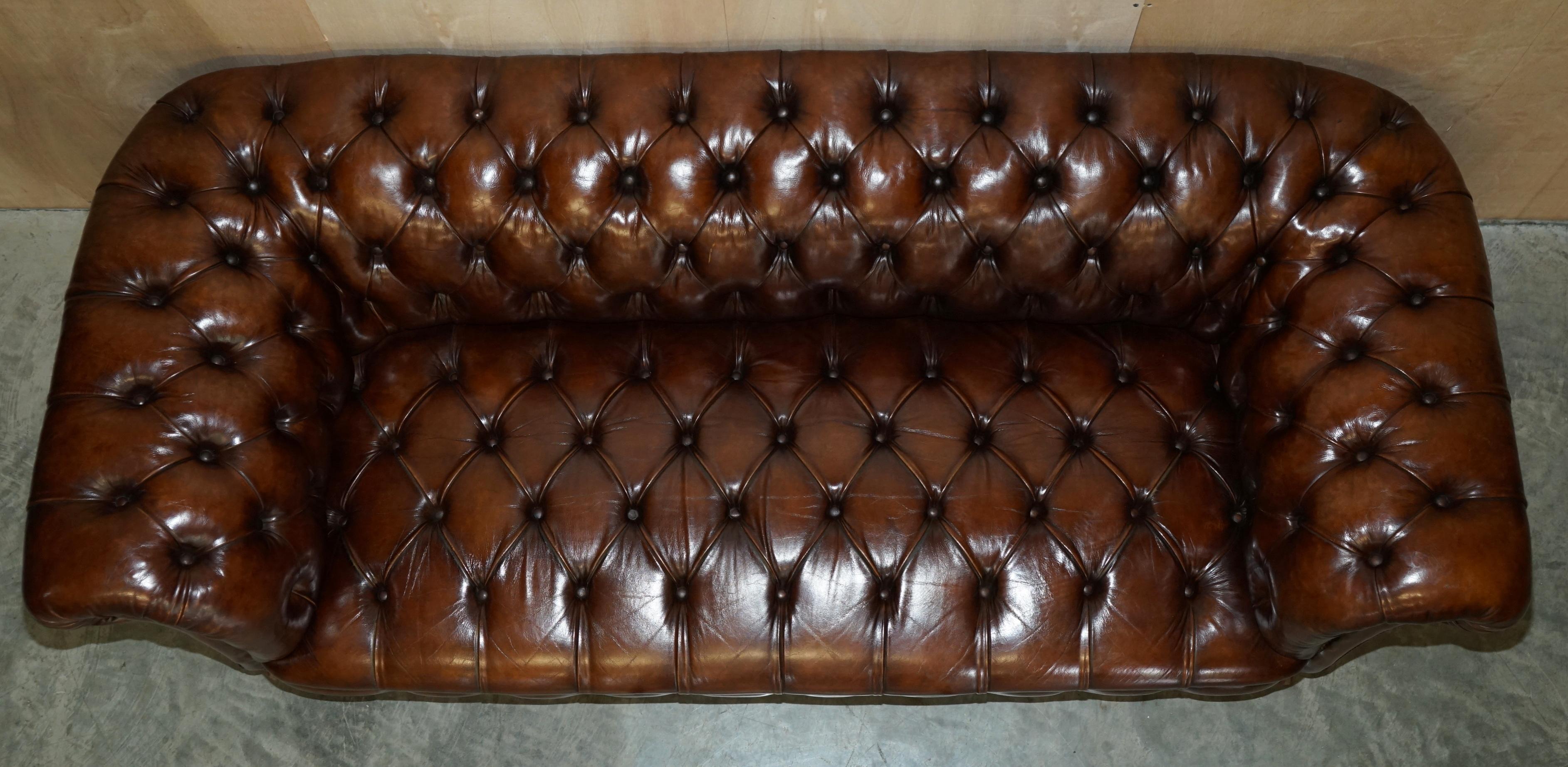 English Fine Antique circa 1860 Jas Shoolbred Restored Brown Leather Chesterfield Sofa