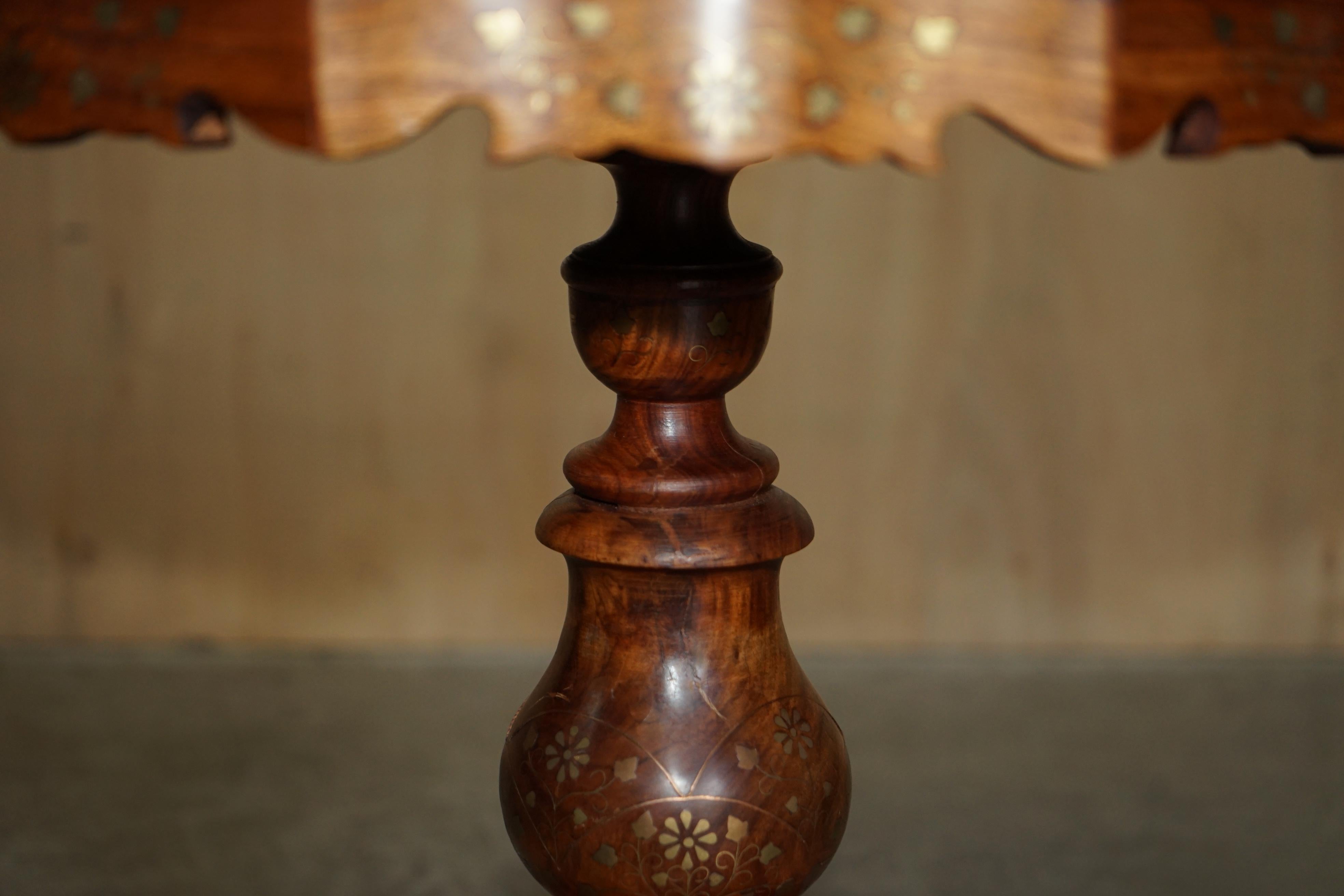Fine Antique circa 1880 Anglo Indian Hardwood Brass Inlaid Chess Games Table 6